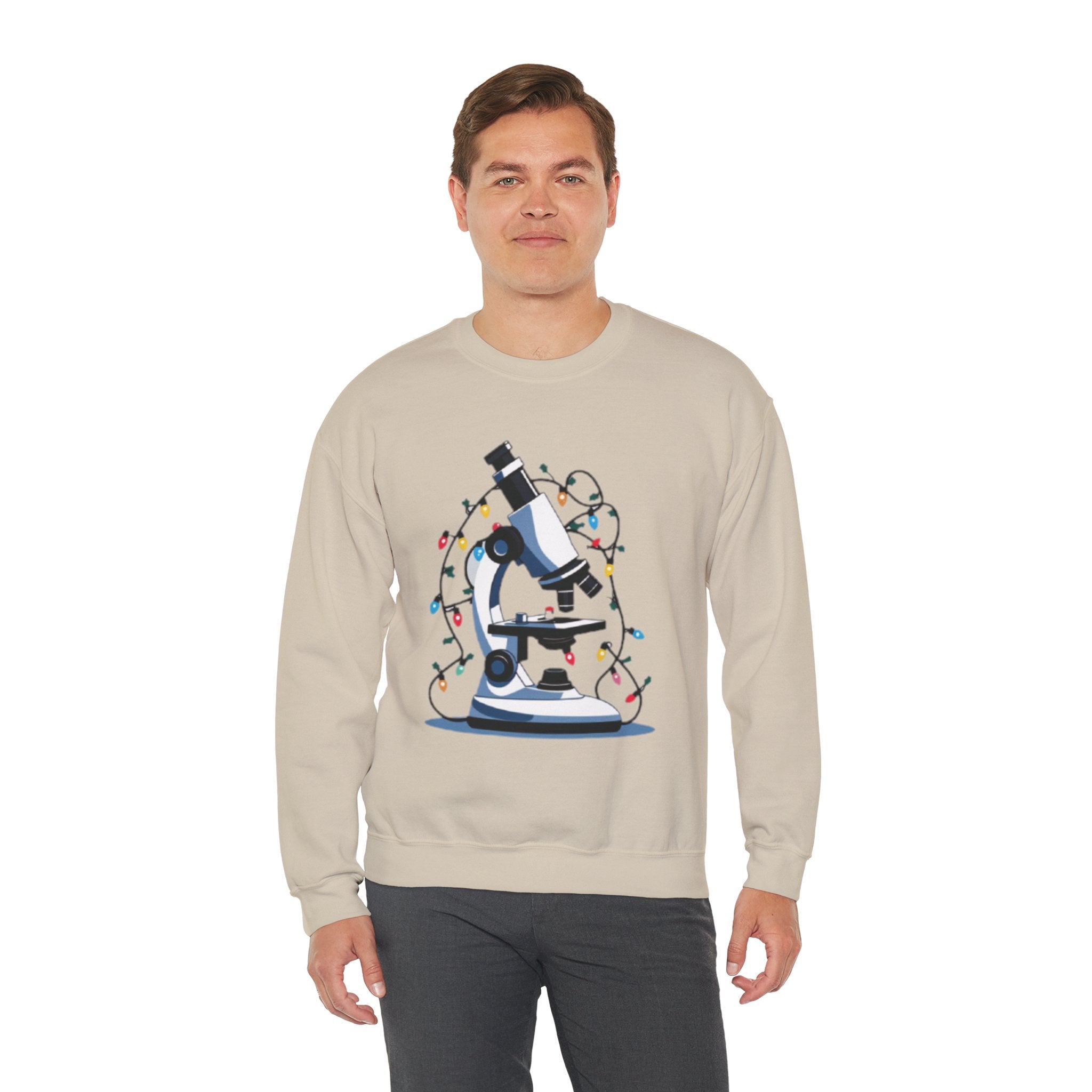 Science Holiday Sweatshirt – Microscope with Lights & Lab Poem “’Twas the Shift Before Christmas”