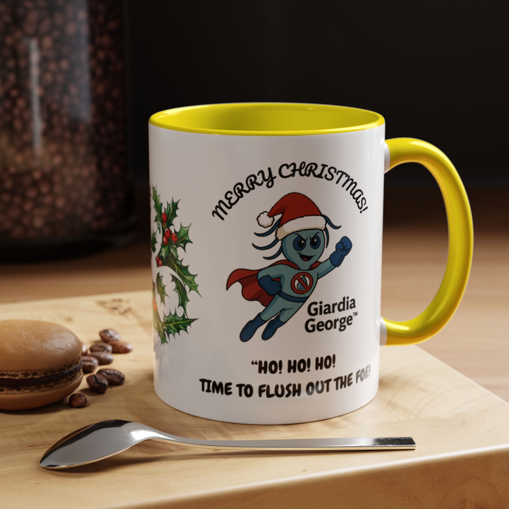 Giardia George™ Holiday Mug – Funny Science Christmas Gift with Microscope & Holly Biohazard