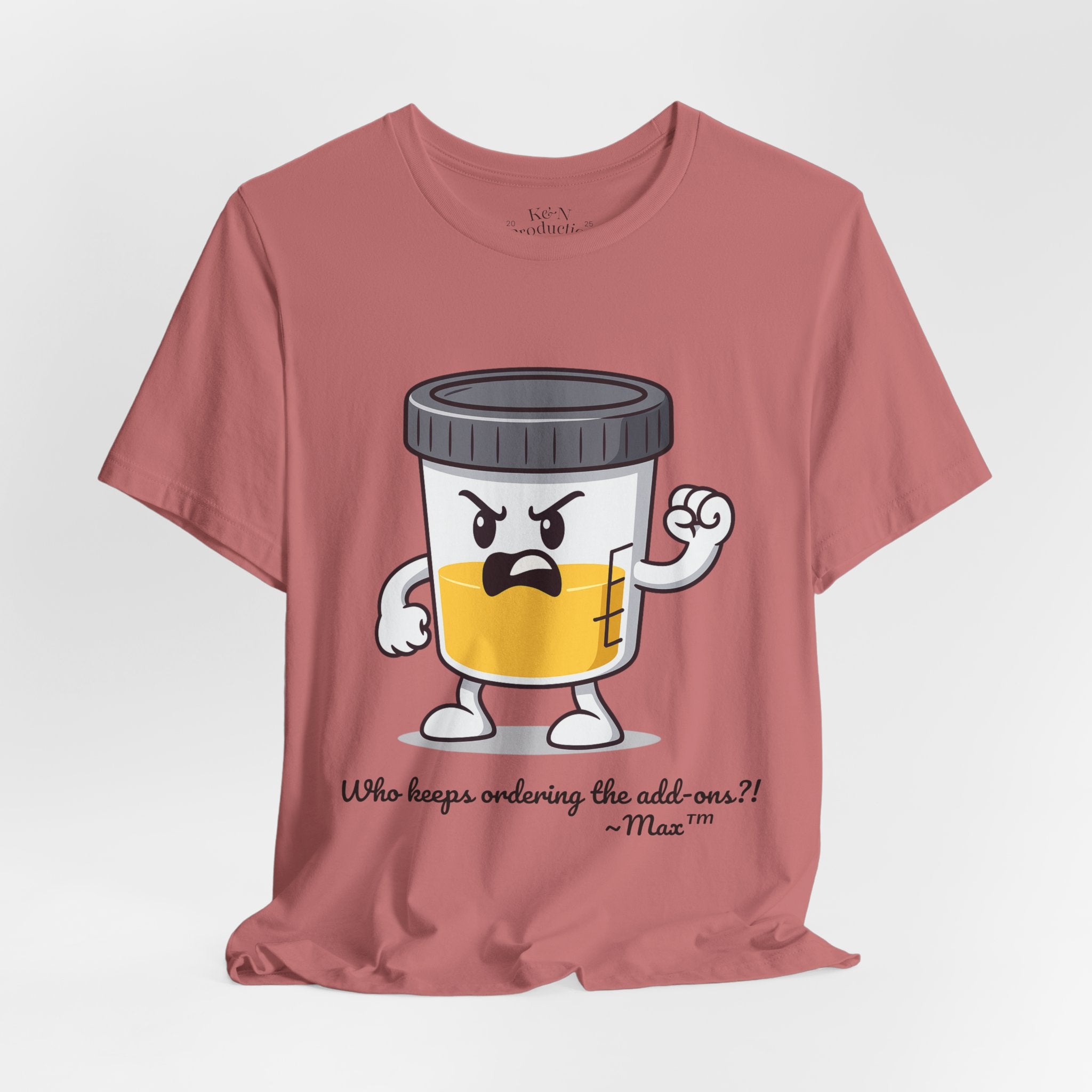 Max™ “Who Keeps Ordering the Add-ons?!” T-Shirt – Customizable Lab Legends™ Character Tee by K&N Production Studios