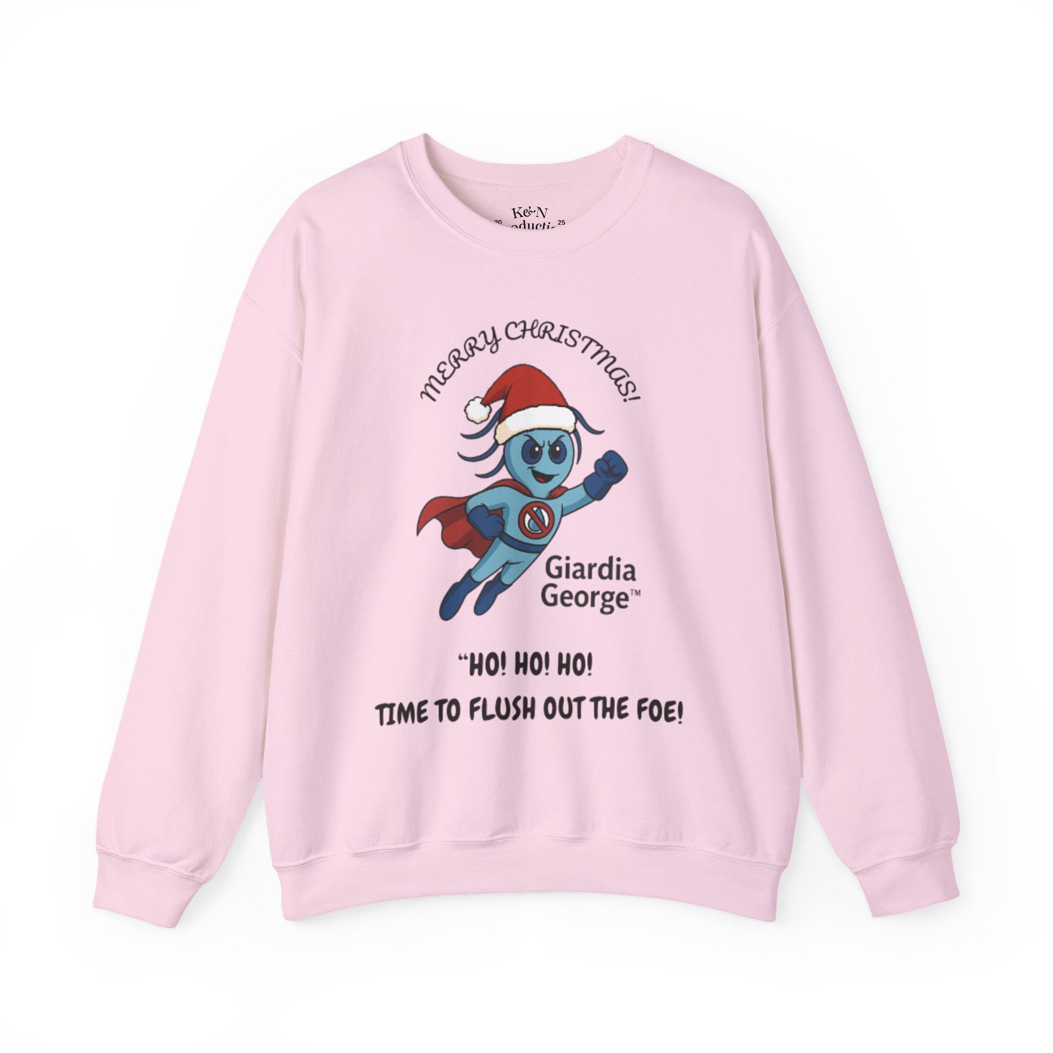 Giardia George Christmas Sweatshirt — ‘Ho! Ho! Ho! Time to Flush Out the Foe!’ Holiday Crewneck