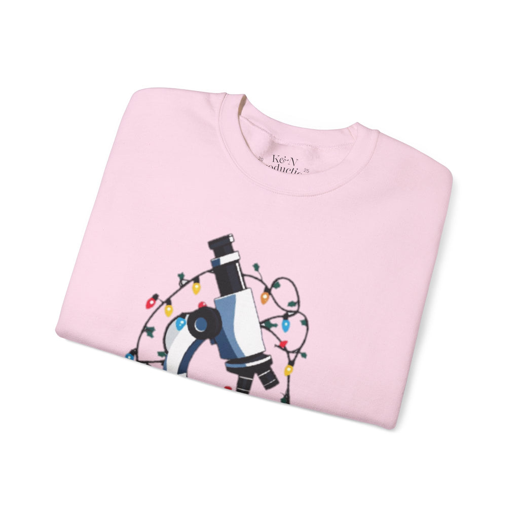 Science Holiday Sweatshirt – Microscope with Lights & Lab Poem “’Twas the Shift Before Christmas”