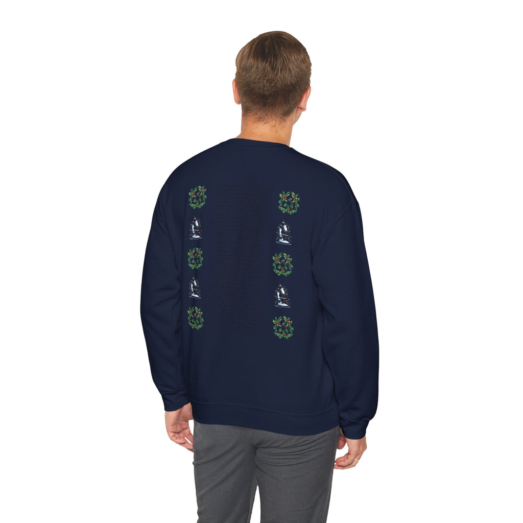 Science Holiday Sweatshirt – Microscope with Lights & Lab Poem “’Twas the Shift Before Christmas”