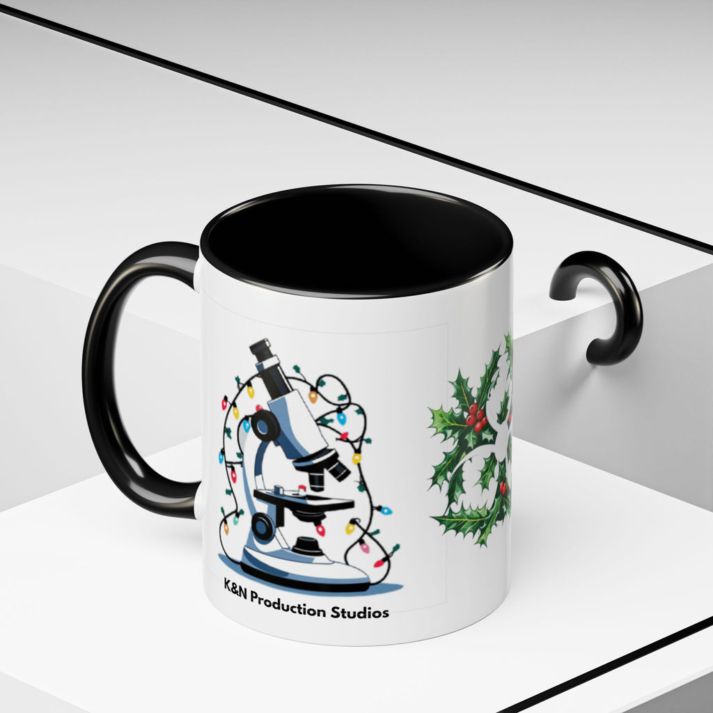 Giardia George™ Holiday Mug – Funny Science Christmas Gift with Microscope & Holly Biohazard