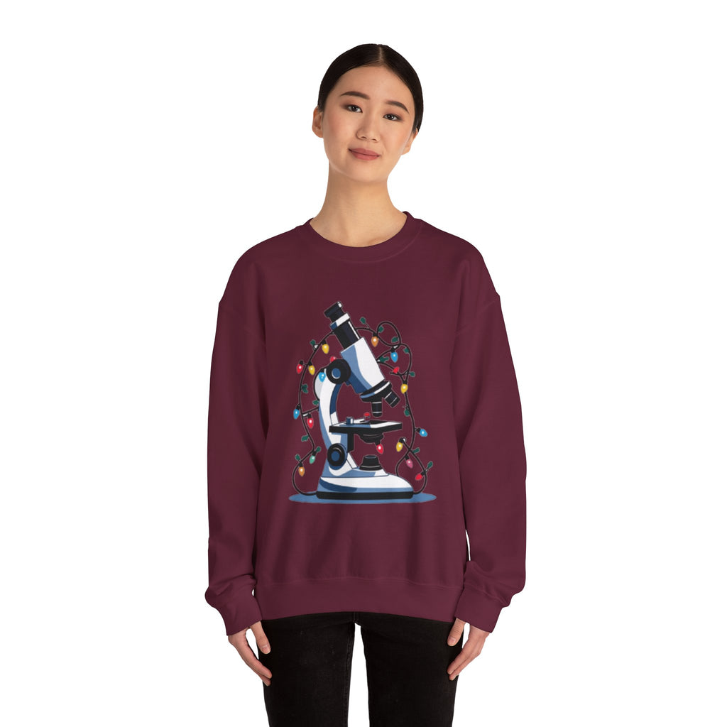 Science Holiday Sweatshirt – Microscope with Lights & Lab Poem “’Twas the Shift Before Christmas”