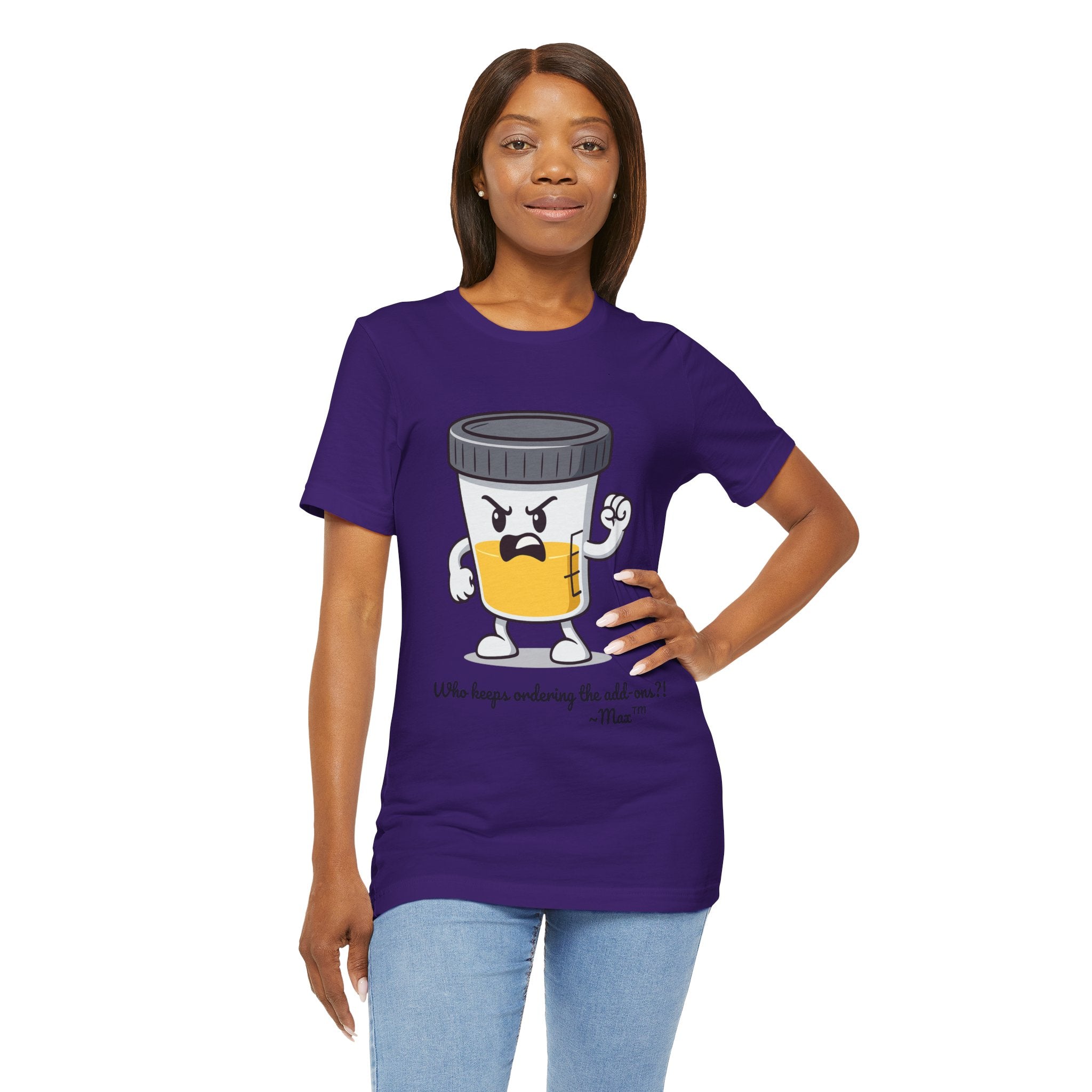 Max™ “Who Keeps Ordering the Add-ons?!” T-Shirt – Customizable Lab Legends™ Character Tee by K&N Production Studios