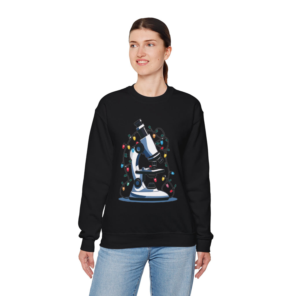 Science Holiday Sweatshirt – Microscope with Lights & Lab Poem “’Twas the Shift Before Christmas”