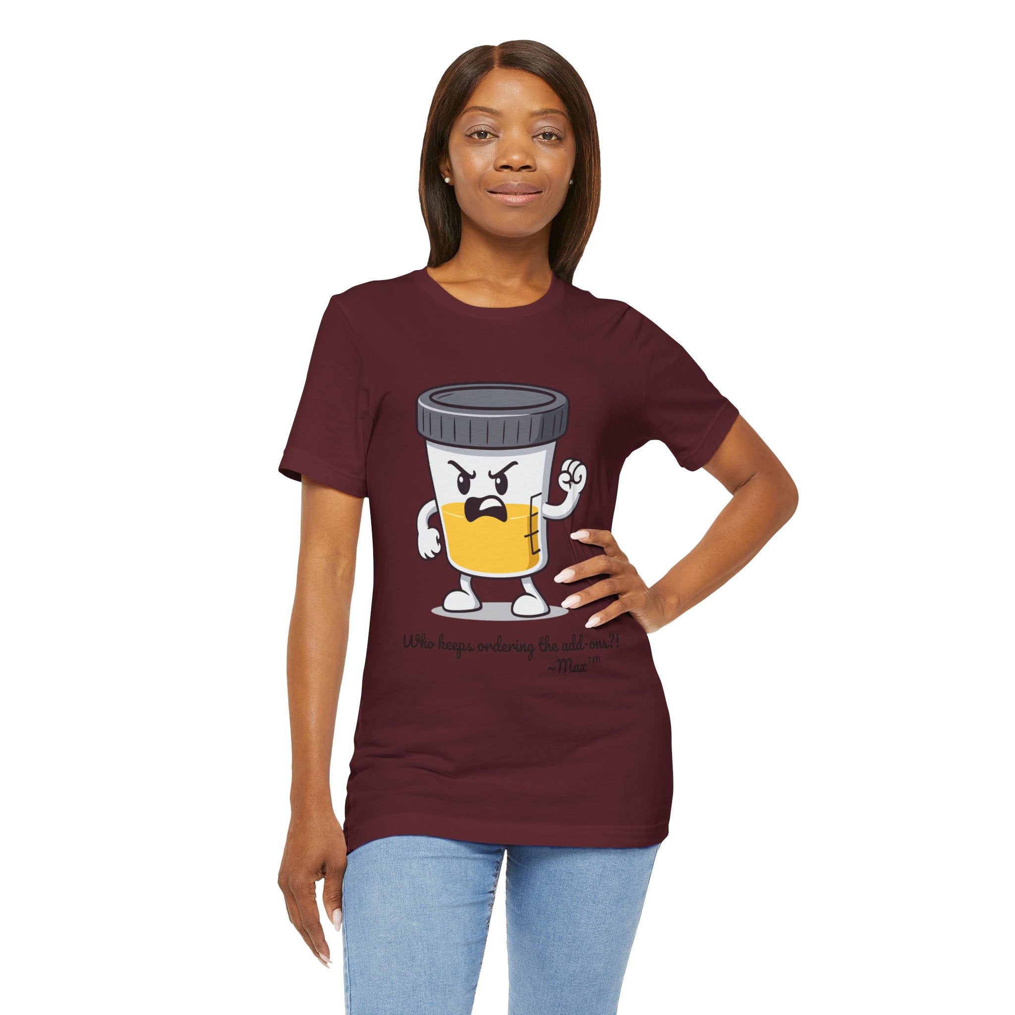 Max™ “Who Keeps Ordering the Add-ons?!” T-Shirt – Customizable Lab Legends™ Character Tee by K&N Production Studios