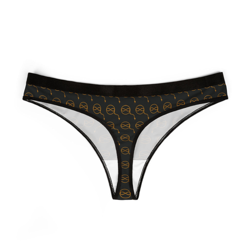 Joven Fusion™ Black Thong – Sleek Women’s Panty with Gold Emblem Print