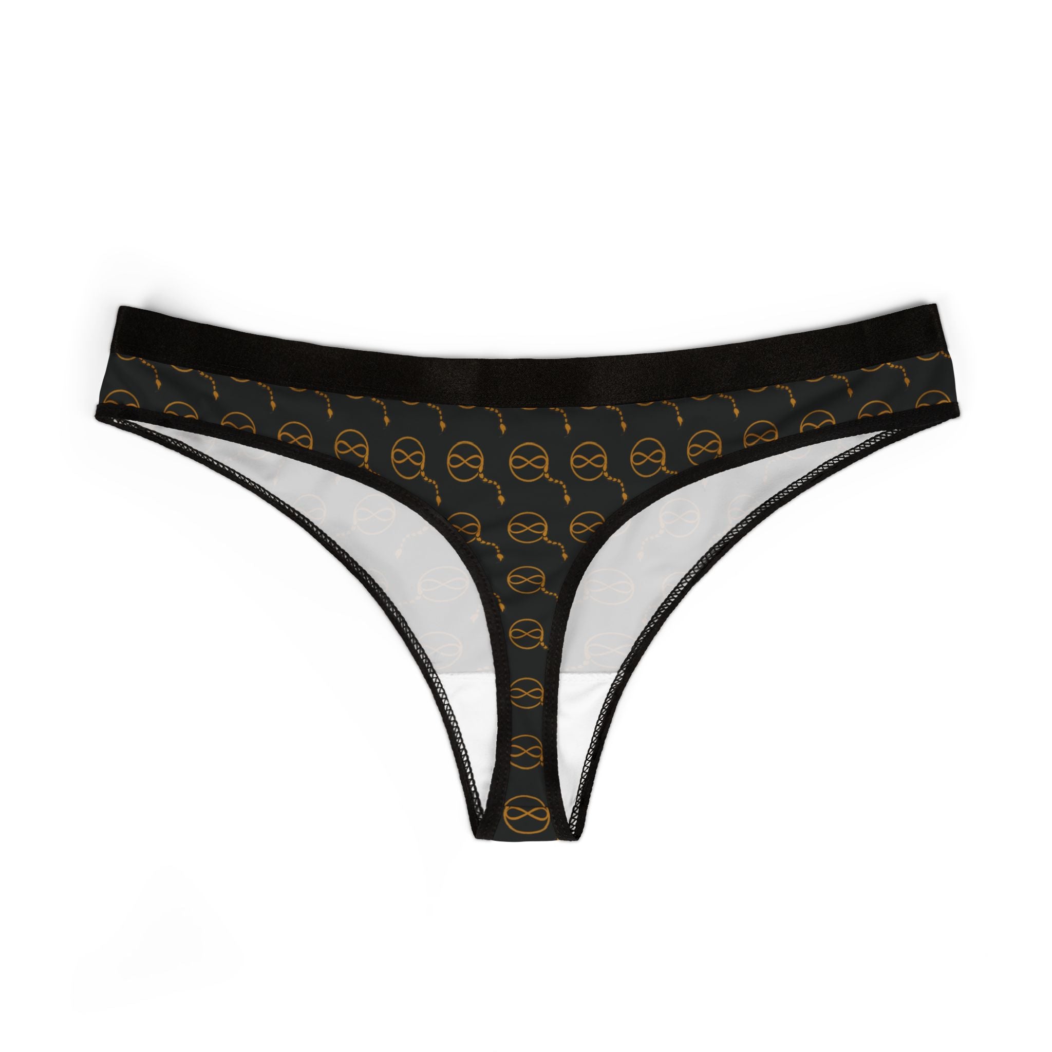 Joven Fusion™ Black Thong – Sleek Women’s Panty with Gold Emblem Print