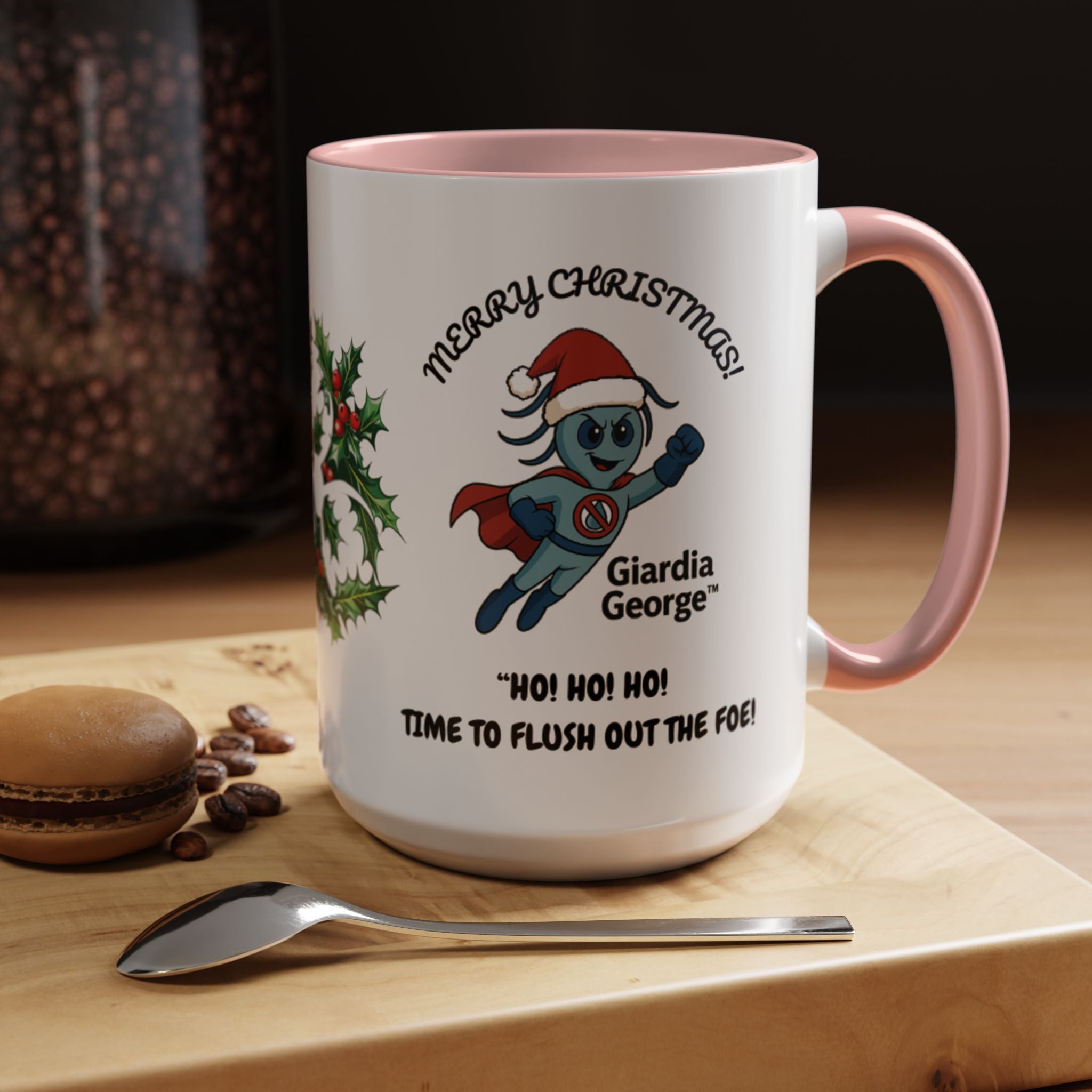 Giardia George™ Holiday Mug – Funny Science Christmas Gift with Microscope & Holly Biohazard