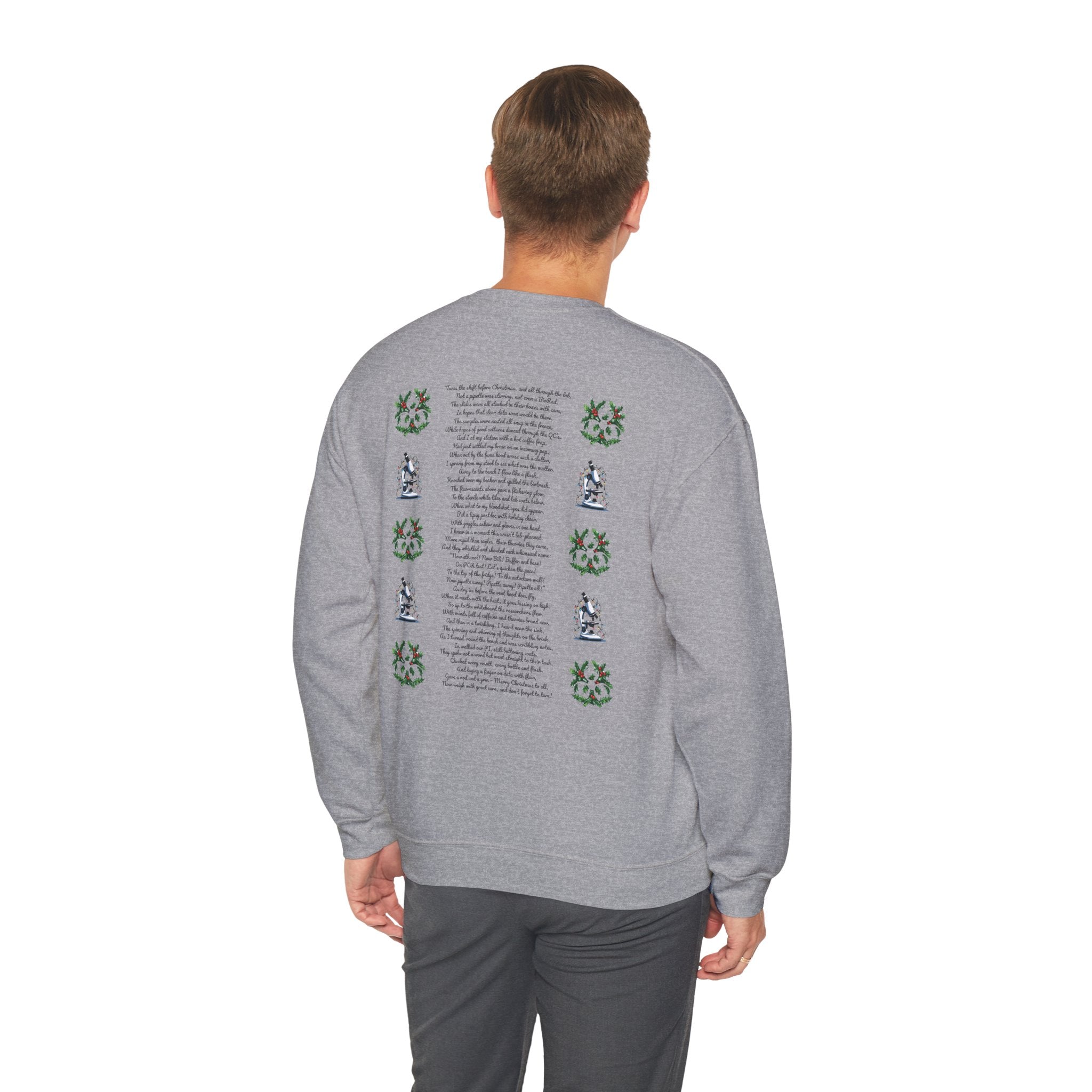 Science Holiday Sweatshirt – Microscope with Lights & Lab Poem “’Twas the Shift Before Christmas”