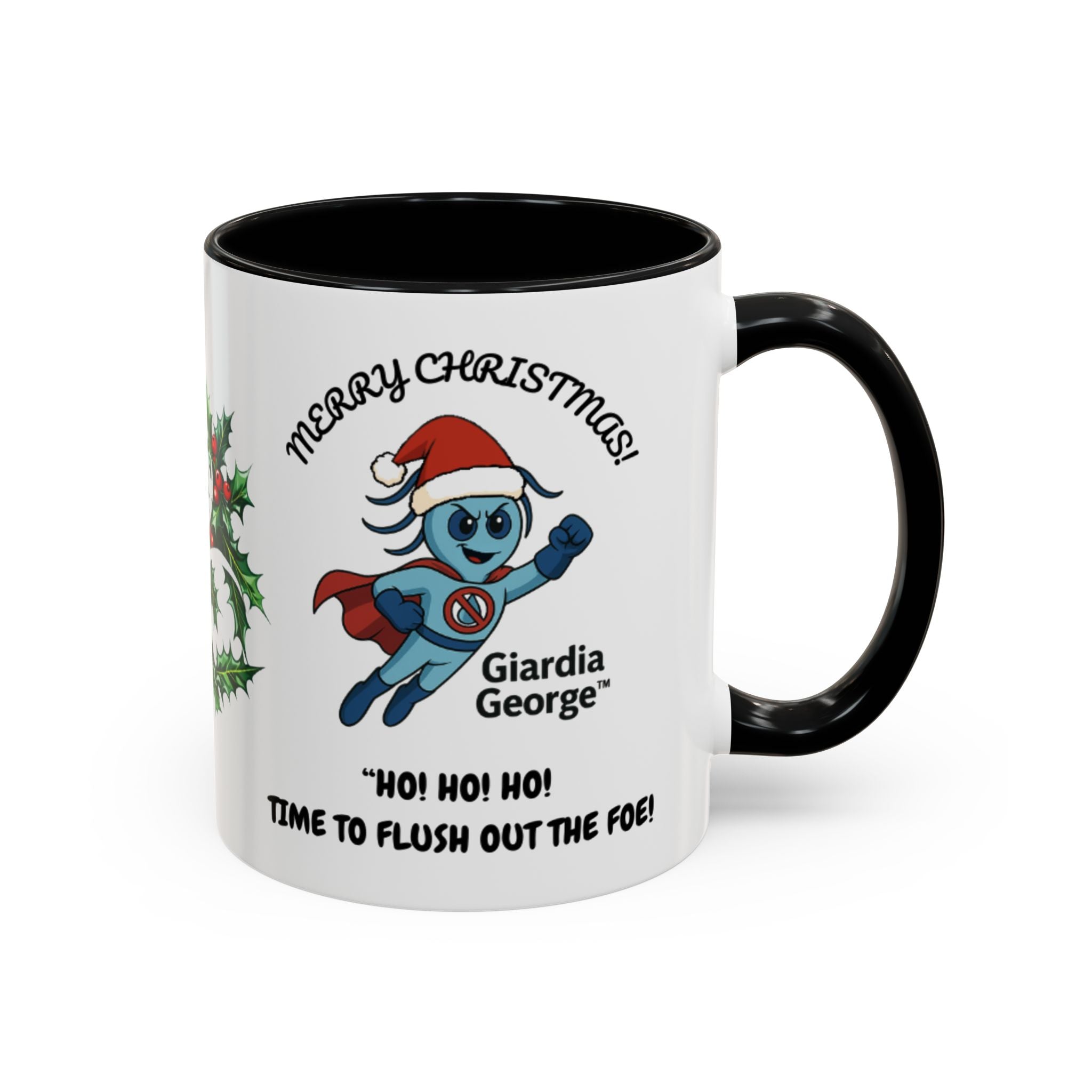 Giardia George™ Holiday Mug – Funny Science Christmas Gift with Microscope & Holly Biohazard