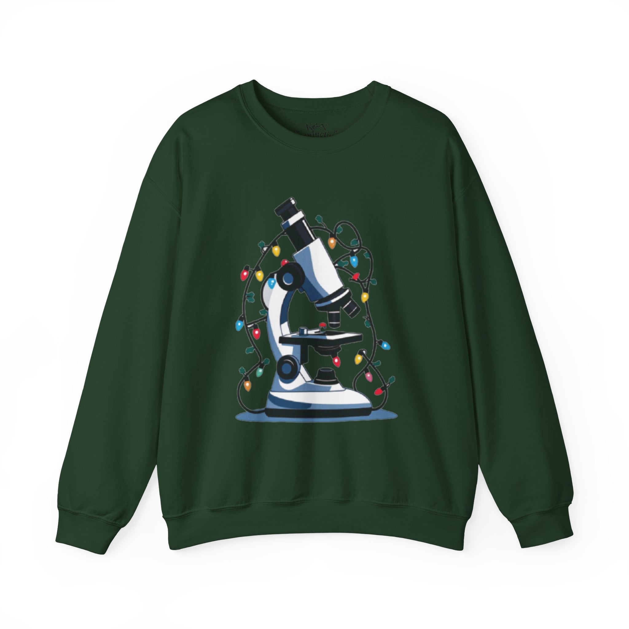 Science Holiday Sweatshirt – Microscope with Lights & Lab Poem “’Twas the Shift Before Christmas”