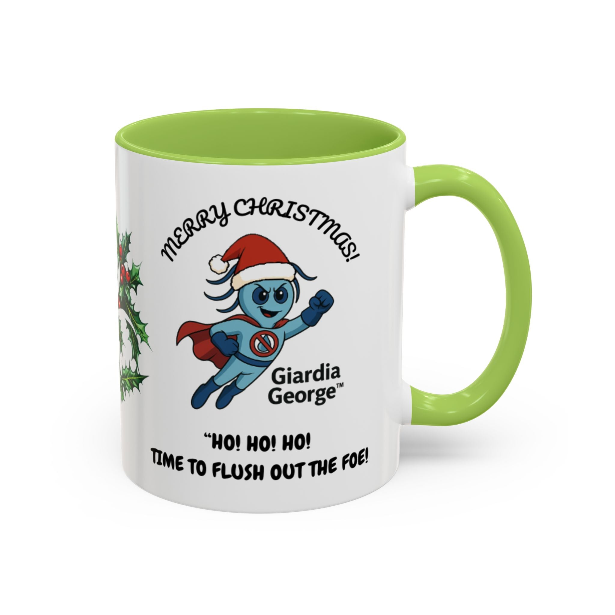 Giardia George™ Holiday Mug – Funny Science Christmas Gift with Microscope & Holly Biohazard