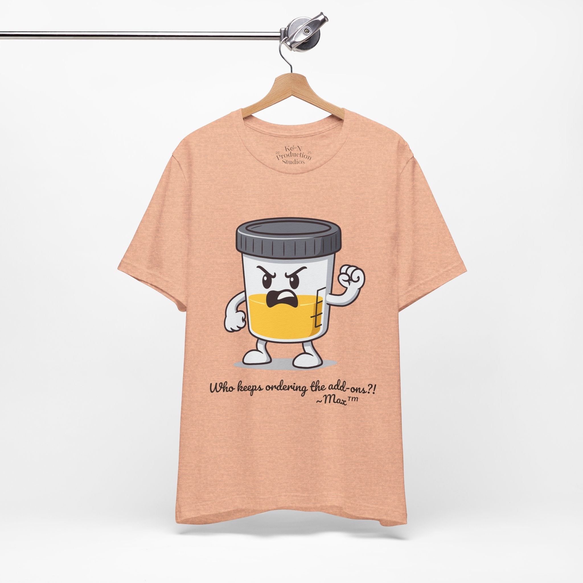 Max™ “Who Keeps Ordering the Add-ons?!” T-Shirt – Customizable Lab Legends™ Character Tee by K&N Production Studios