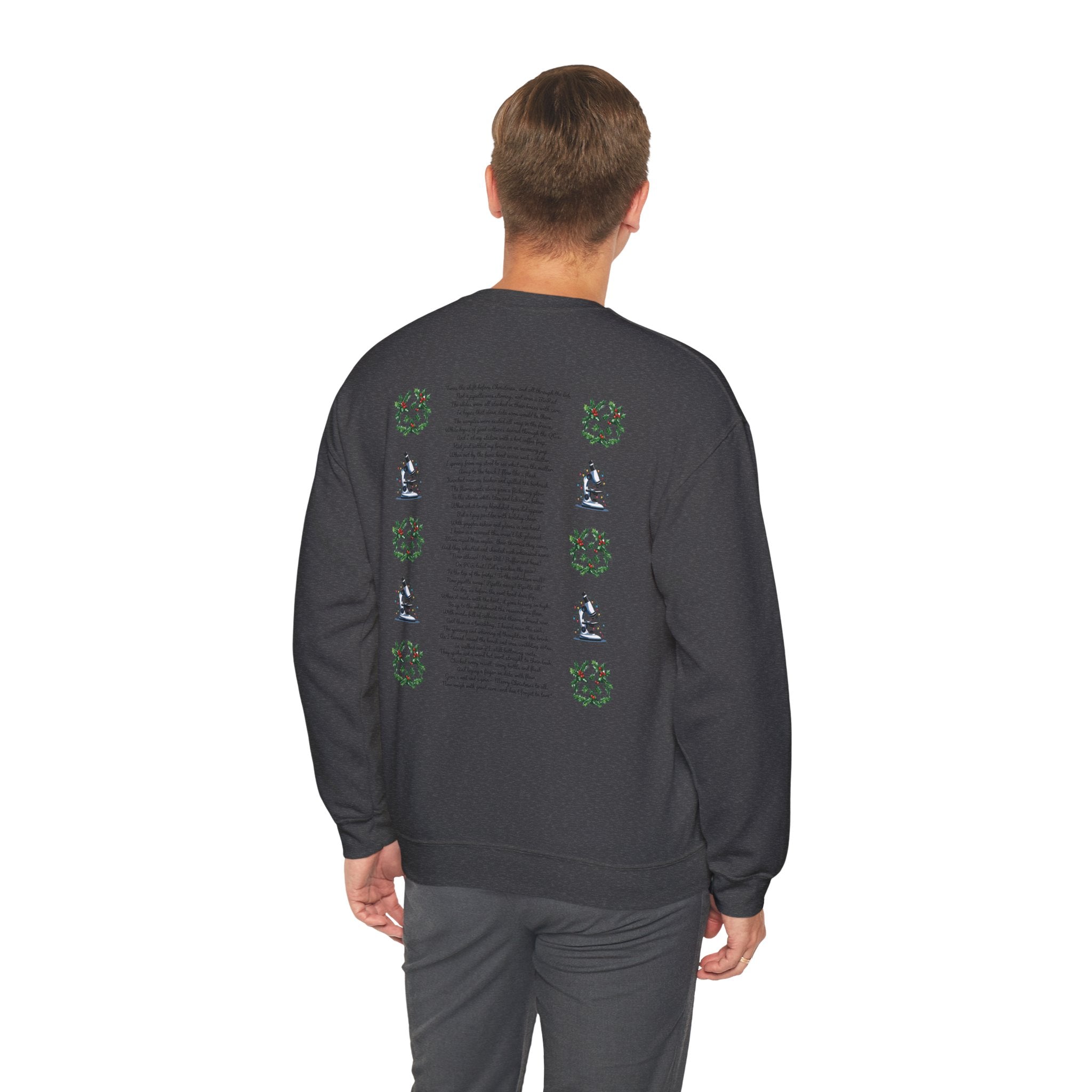 Science Holiday Sweatshirt – Microscope with Lights & Lab Poem “’Twas the Shift Before Christmas”
