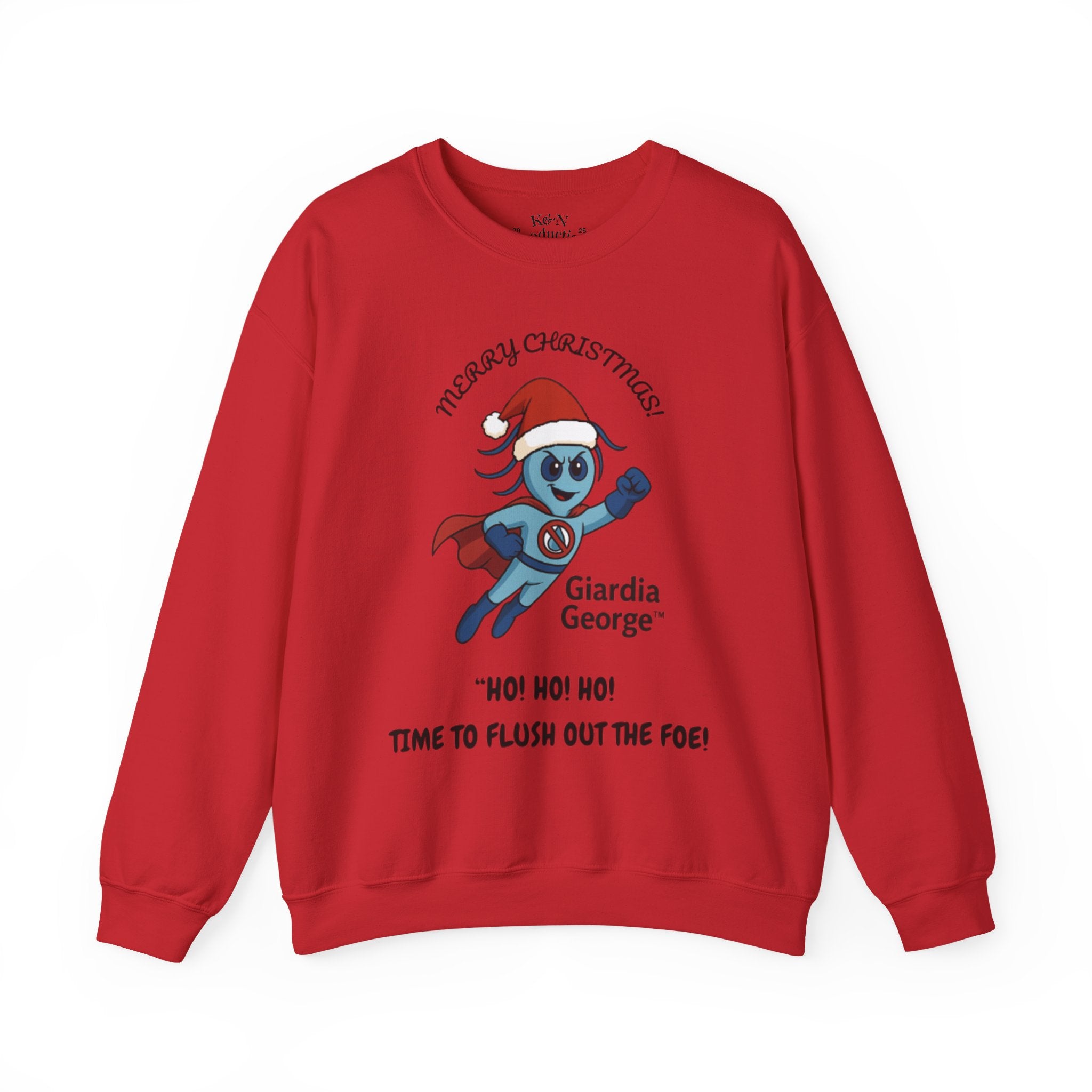 Giardia George Christmas Sweatshirt — ‘Ho! Ho! Ho! Time to Flush Out the Foe!’ Holiday Crewneck