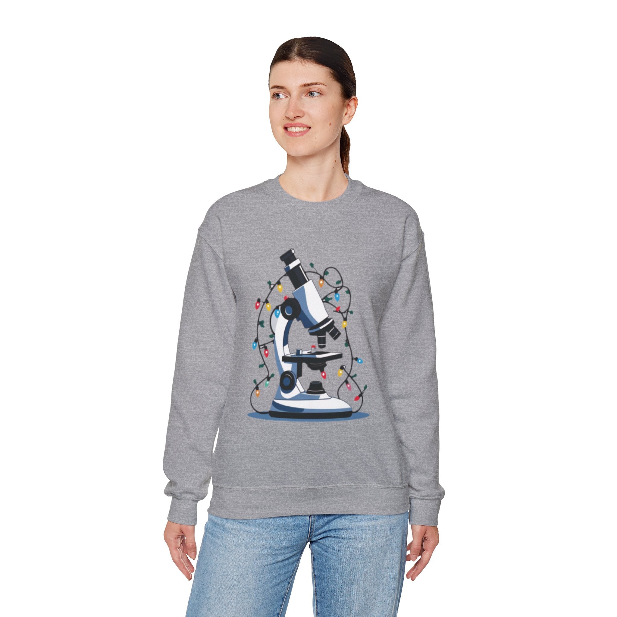 Science Holiday Sweatshirt – Microscope with Lights & Lab Poem “’Twas the Shift Before Christmas”