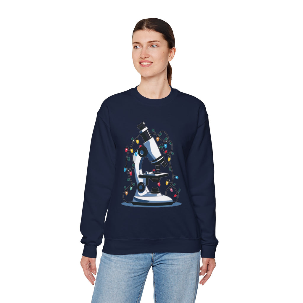 Science Holiday Sweatshirt – Microscope with Lights & Lab Poem “’Twas the Shift Before Christmas”