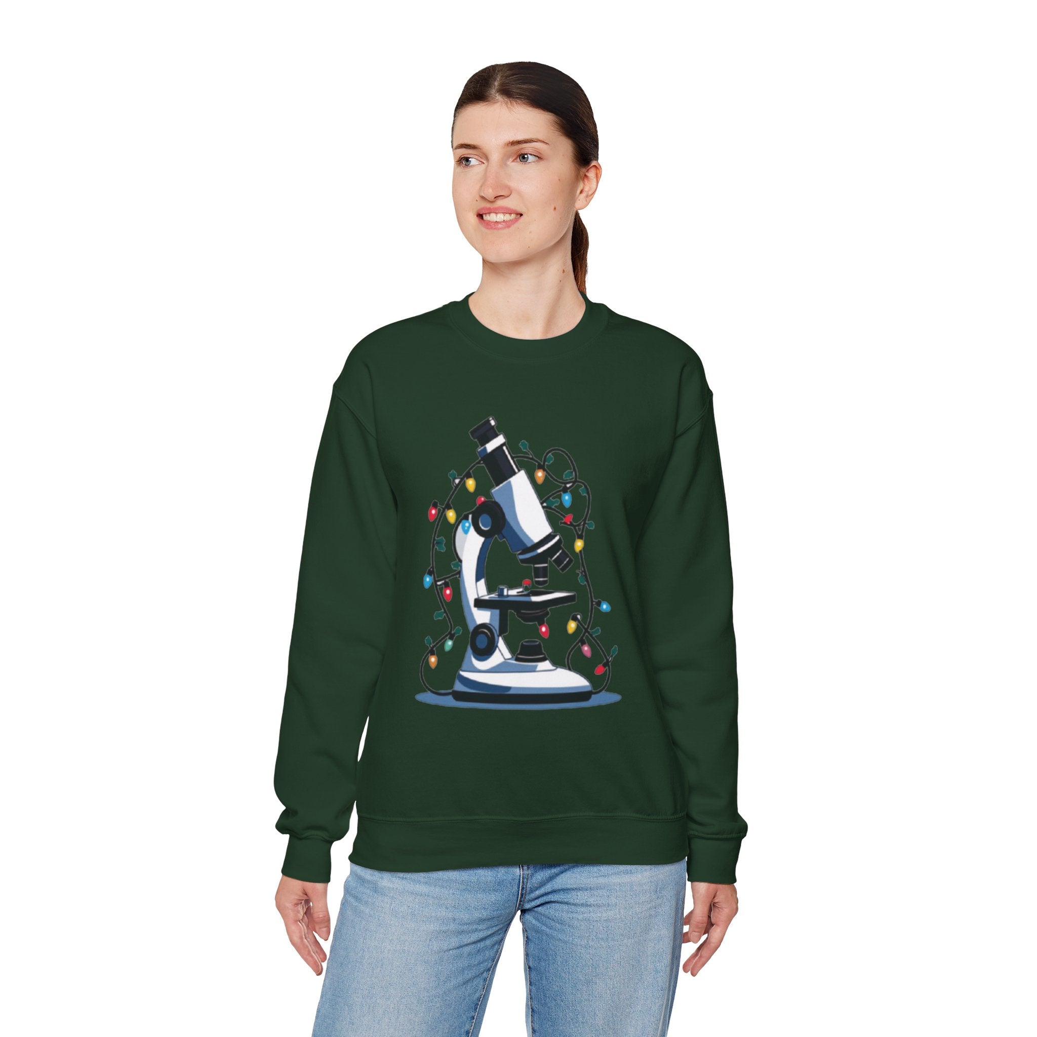 Science Holiday Sweatshirt – Microscope with Lights & Lab Poem “’Twas the Shift Before Christmas”