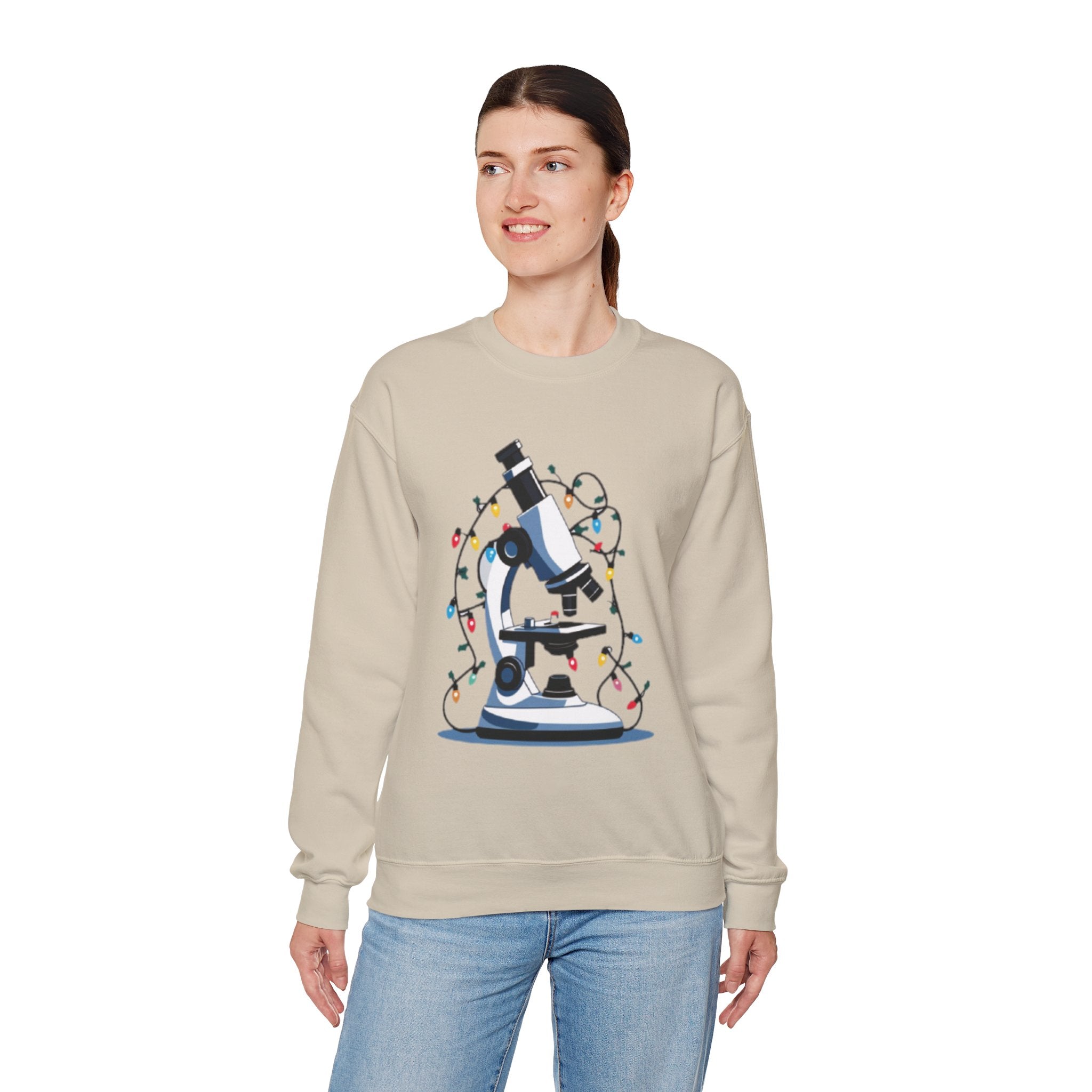 Science Holiday Sweatshirt – Microscope with Lights & Lab Poem “’Twas the Shift Before Christmas”