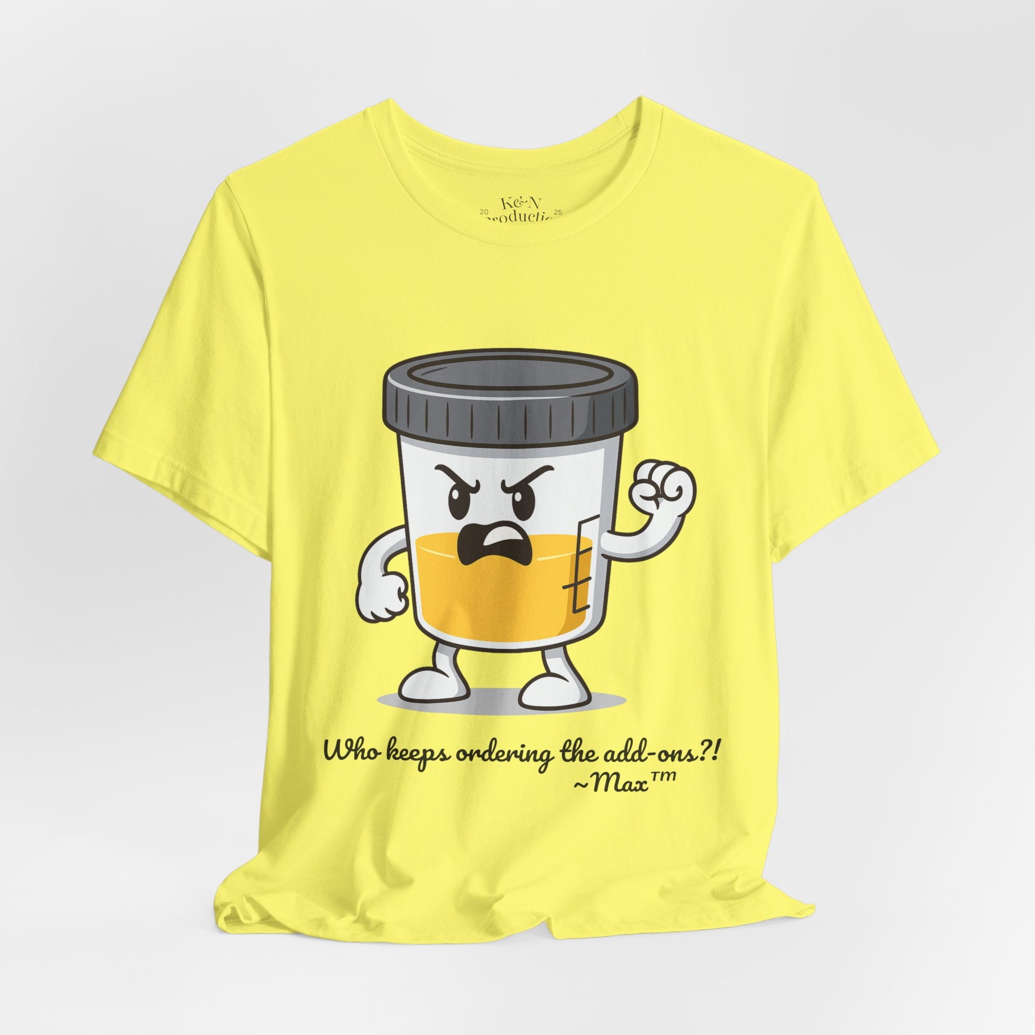 Max™ “Who Keeps Ordering the Add-ons?!” T-Shirt – Customizable Lab Legends™ Character Tee by K&N Production Studios