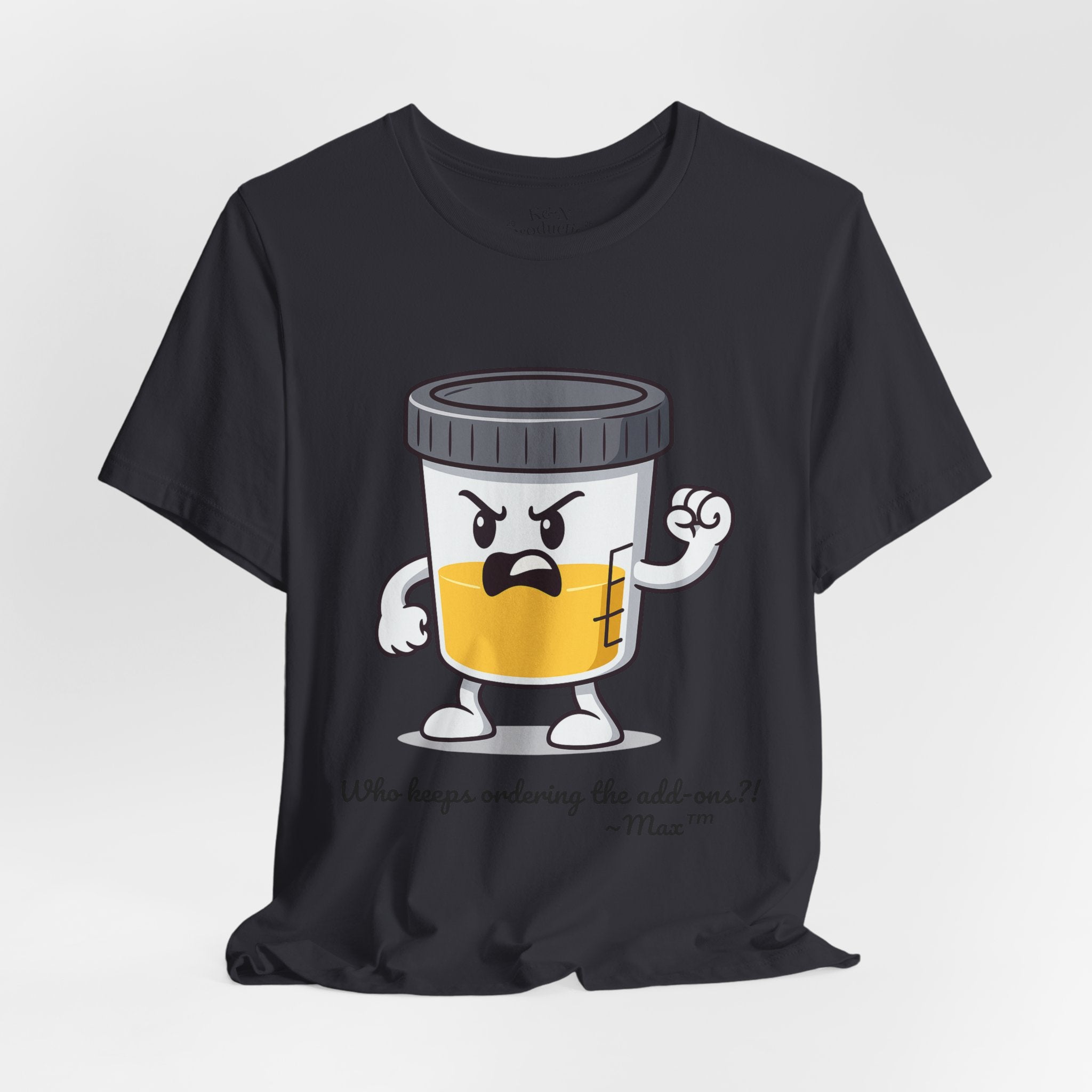 Max™ “Who Keeps Ordering the Add-ons?!” T-Shirt – Customizable Lab Legends™ Character Tee by K&N Production Studios