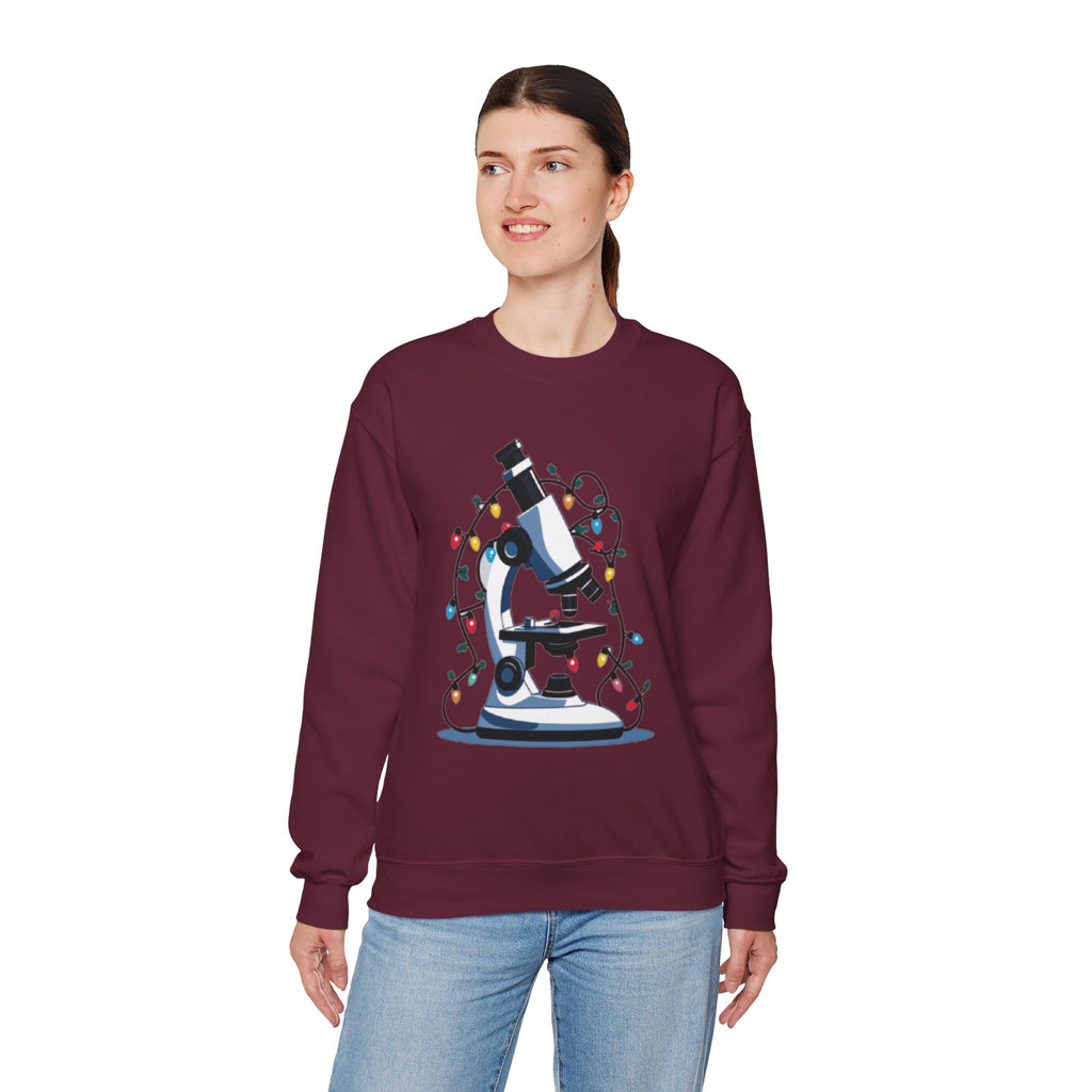 Science Holiday Sweatshirt – Microscope with Lights & Lab Poem “’Twas the Shift Before Christmas”