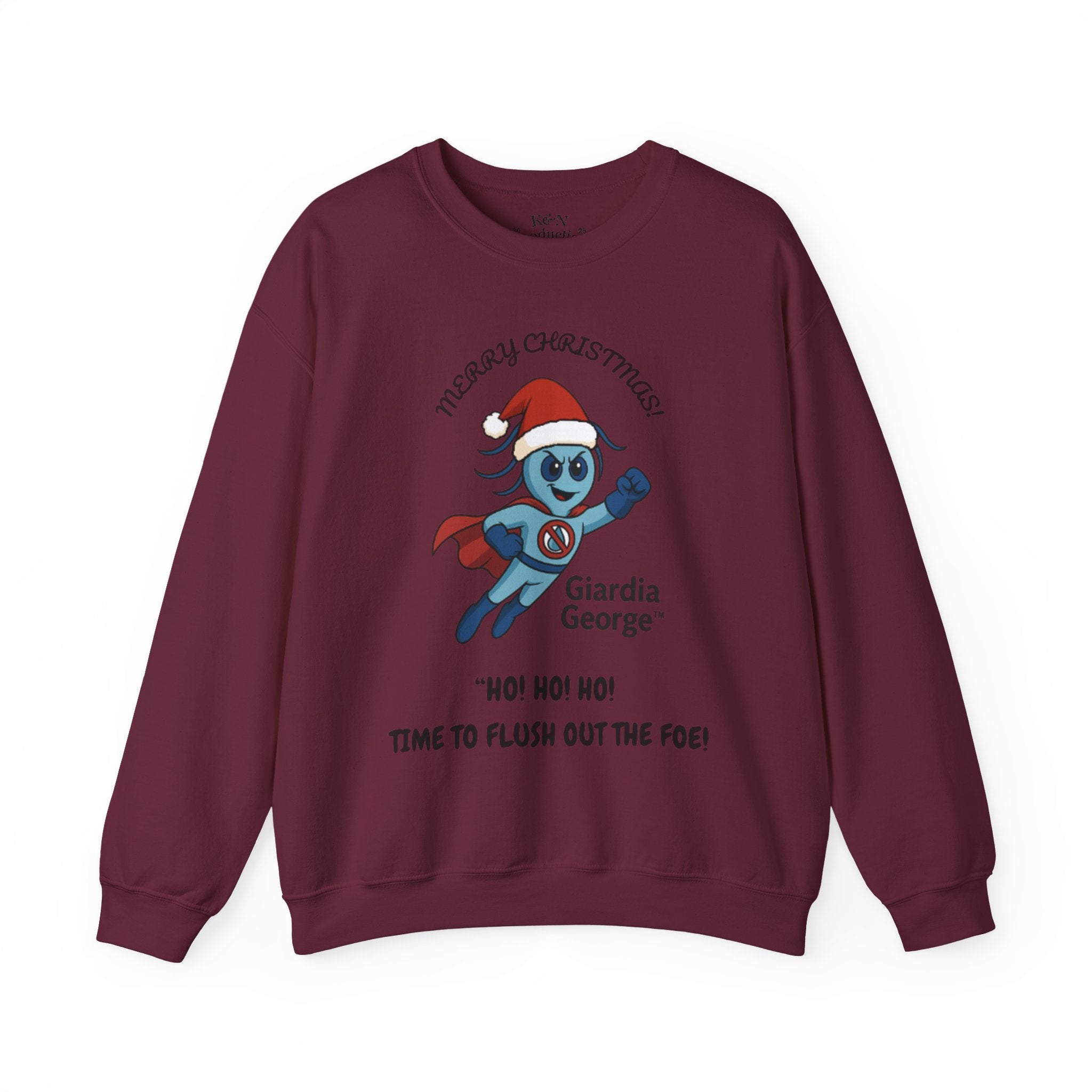 Giardia George Christmas Sweatshirt — ‘Ho! Ho! Ho! Time to Flush Out the Foe!’ Holiday Crewneck