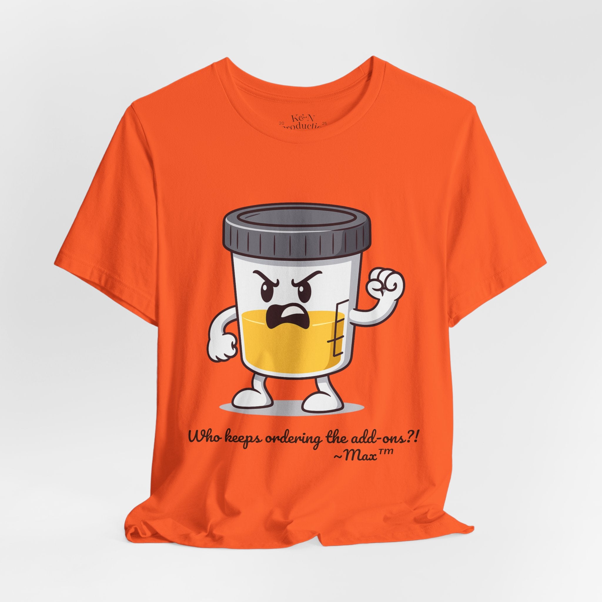 Max™ “Who Keeps Ordering the Add-ons?!” T-Shirt – Customizable Lab Legends™ Character Tee by K&N Production Studios