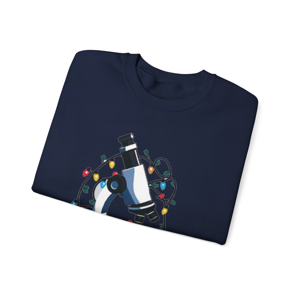 Science Holiday Sweatshirt – Microscope with Lights & Lab Poem “’Twas the Shift Before Christmas”
