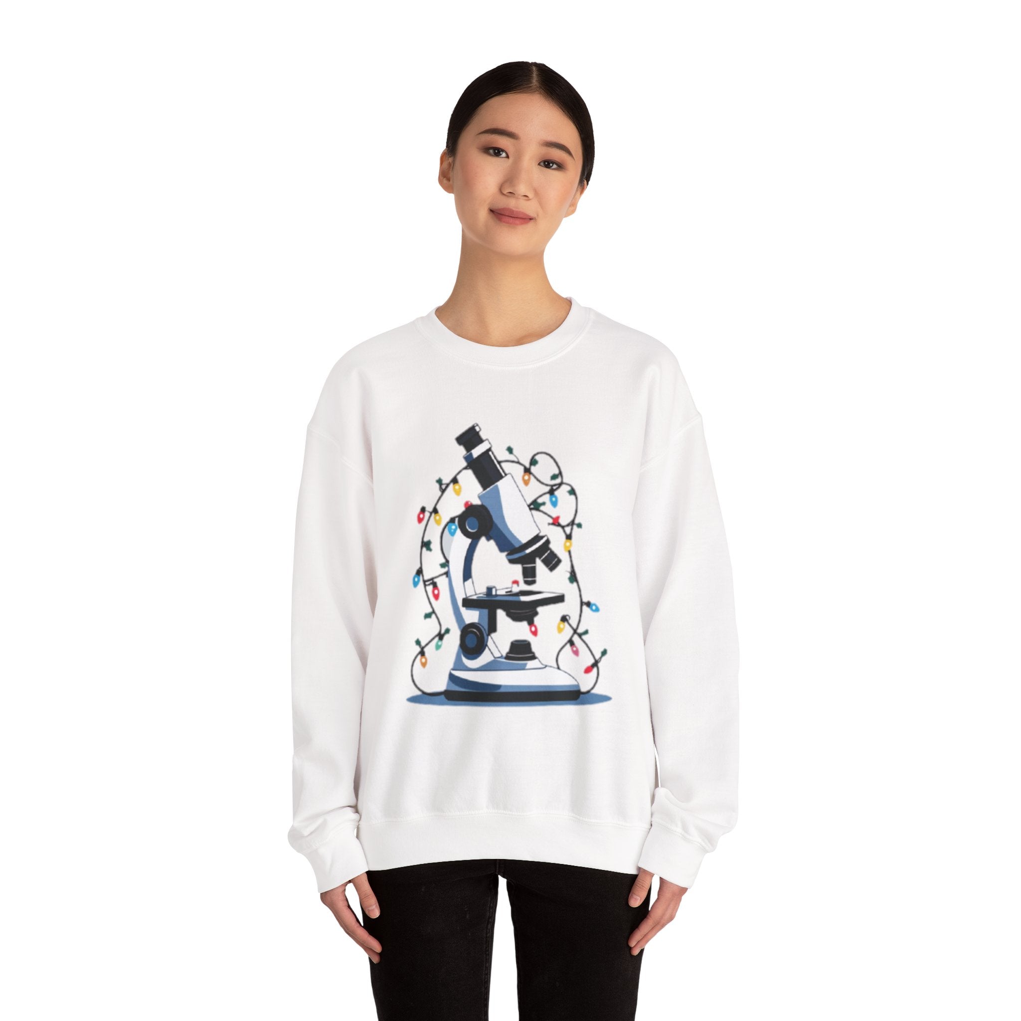 Science Holiday Sweatshirt – Microscope with Lights & Lab Poem “’Twas the Shift Before Christmas”