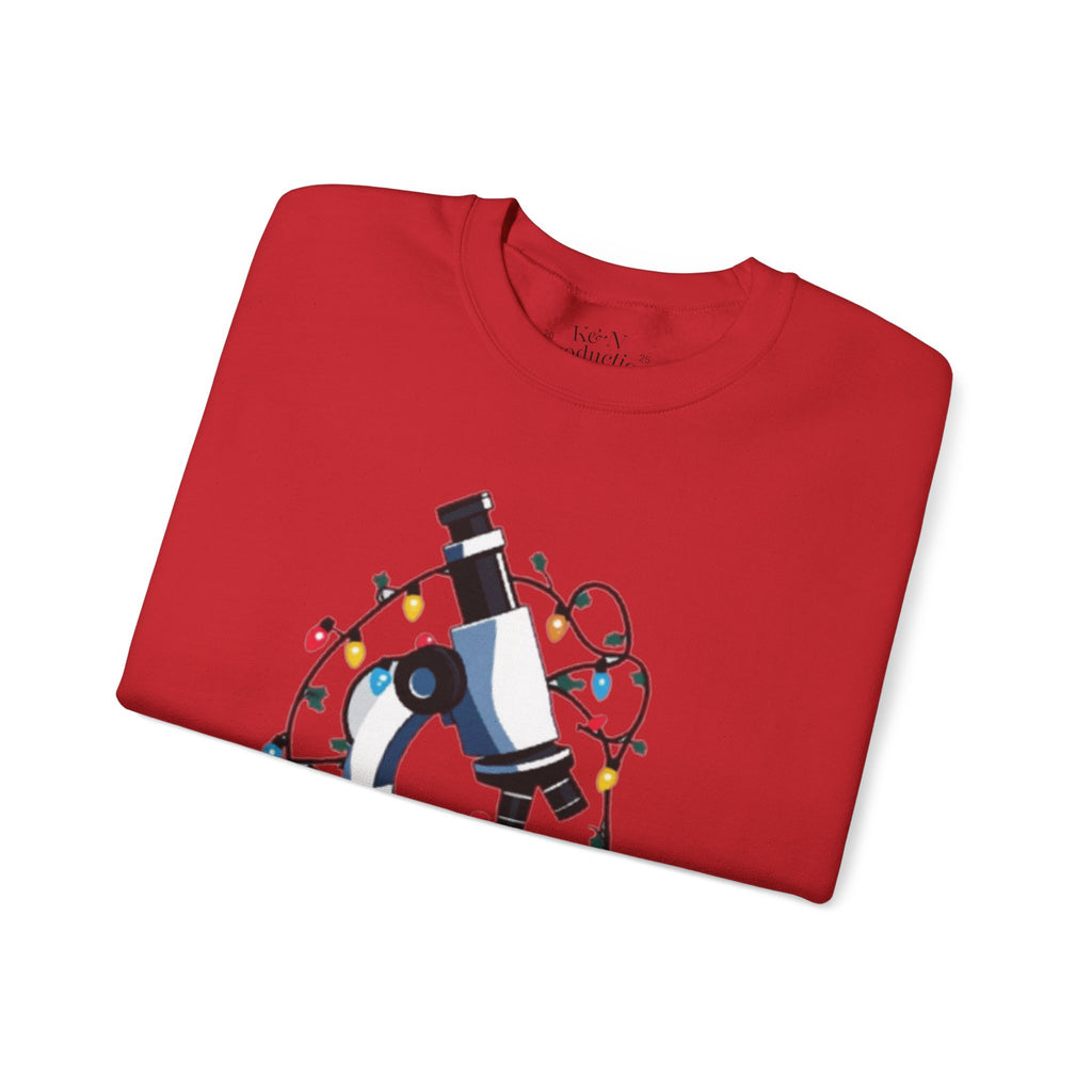 Science Holiday Sweatshirt – Microscope with Lights & Lab Poem “’Twas the Shift Before Christmas”