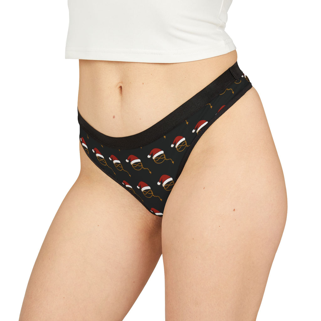 Joven Fusion™ Holiday Thong – Women’s Black Panty with Santa Emblem Print