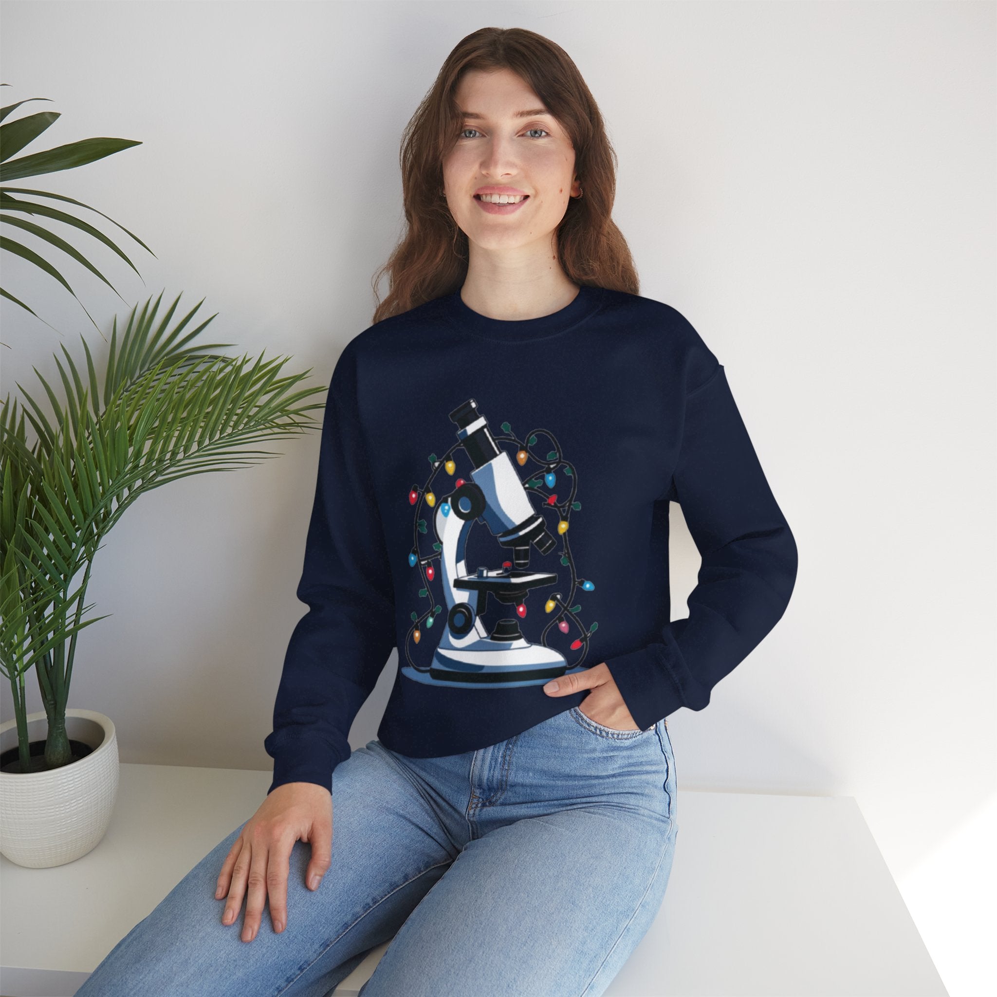 Science Holiday Sweatshirt – Microscope with Lights & Lab Poem “’Twas the Shift Before Christmas”