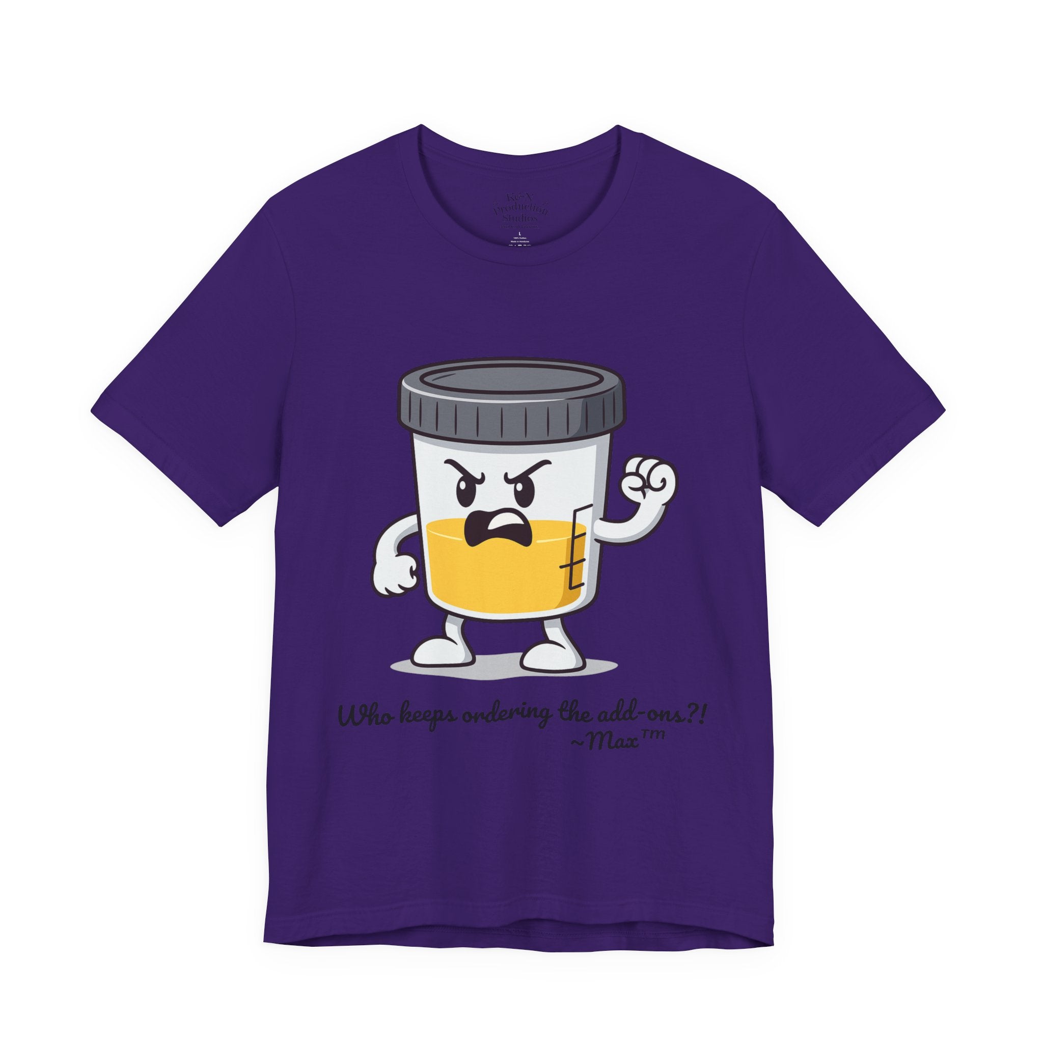 Max™ “Who Keeps Ordering the Add-ons?!” T-Shirt – Customizable Lab Legends™ Character Tee by K&N Production Studios