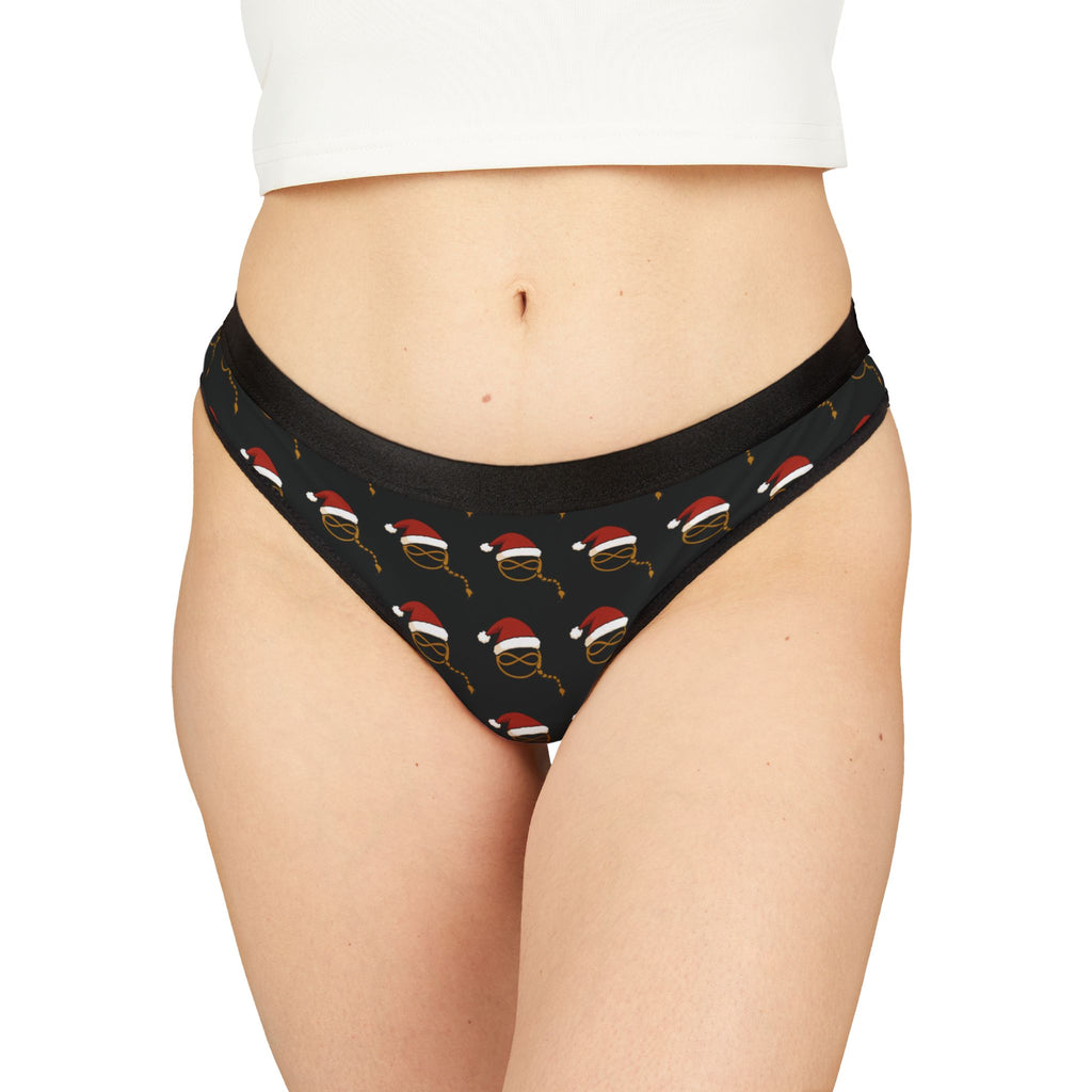 Joven Fusion™ Holiday Thong – Women’s Black Panty with Santa Emblem Print