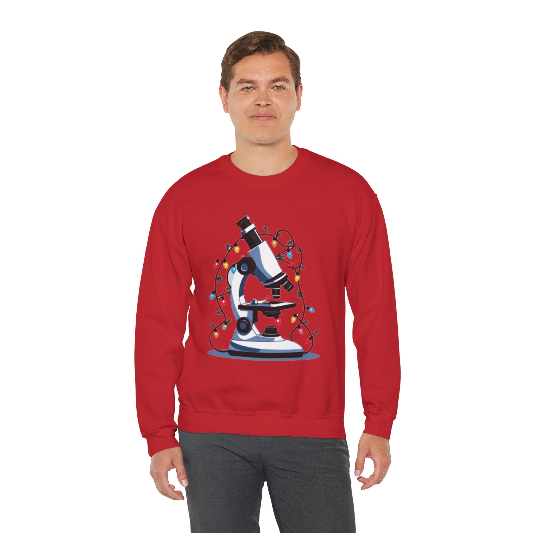 Science Holiday Sweatshirt – Microscope with Lights & Lab Poem “’Twas the Shift Before Christmas”