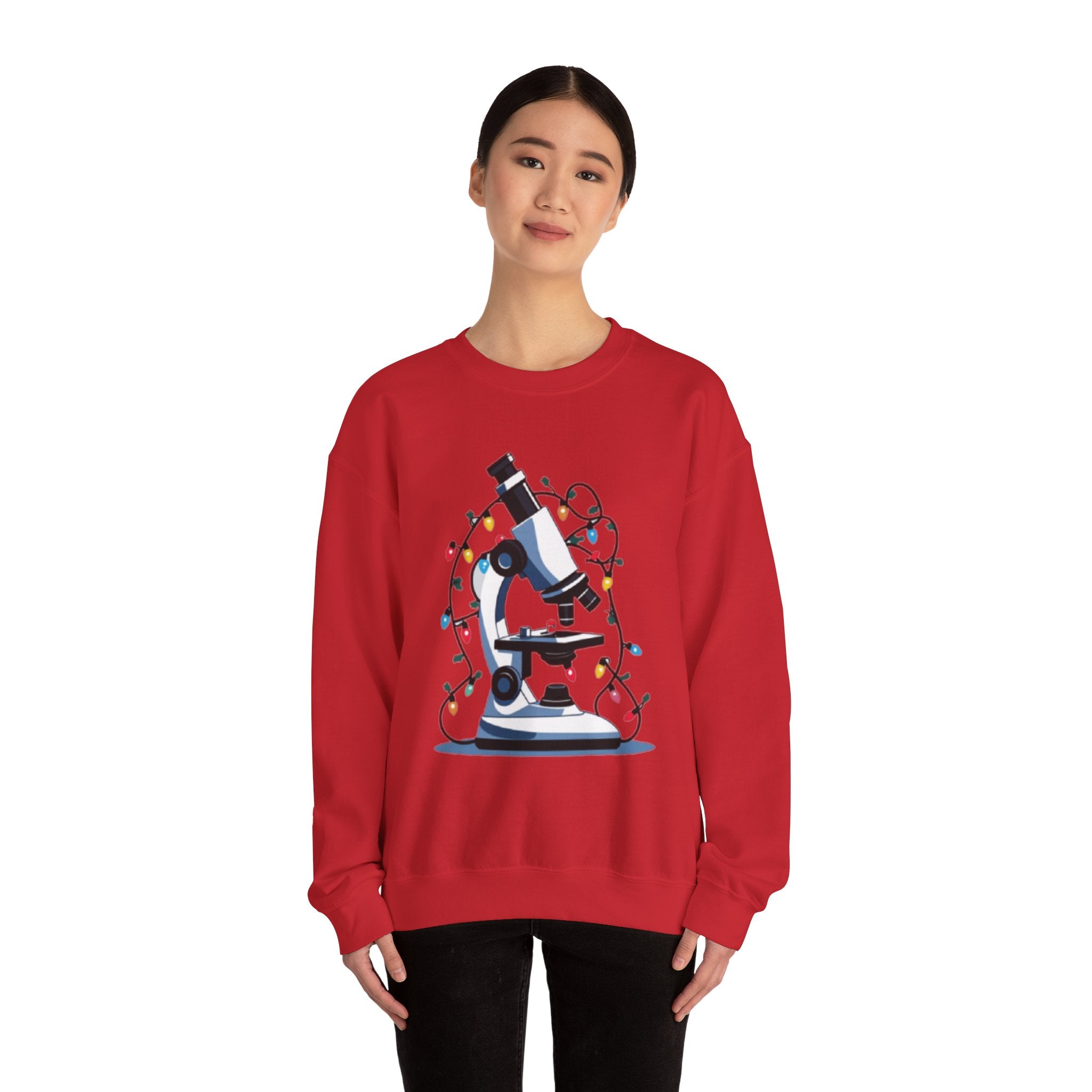 Science Holiday Sweatshirt – Microscope with Lights & Lab Poem “’Twas the Shift Before Christmas”