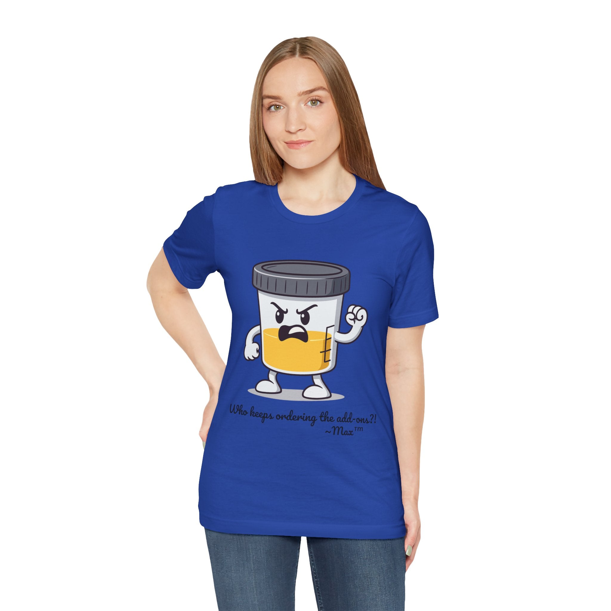 Max™ “Who Keeps Ordering the Add-ons?!” T-Shirt – Customizable Lab Legends™ Character Tee by K&N Production Studios