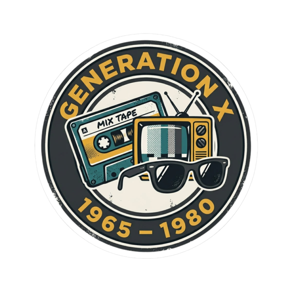 Generation X Retro Vinyl Sticker (1965–1980) – Vintage Cassette & Sunglasses Design | Kiss-Cut Decal | Gen X Gift | Nostalgic 80s Vibe