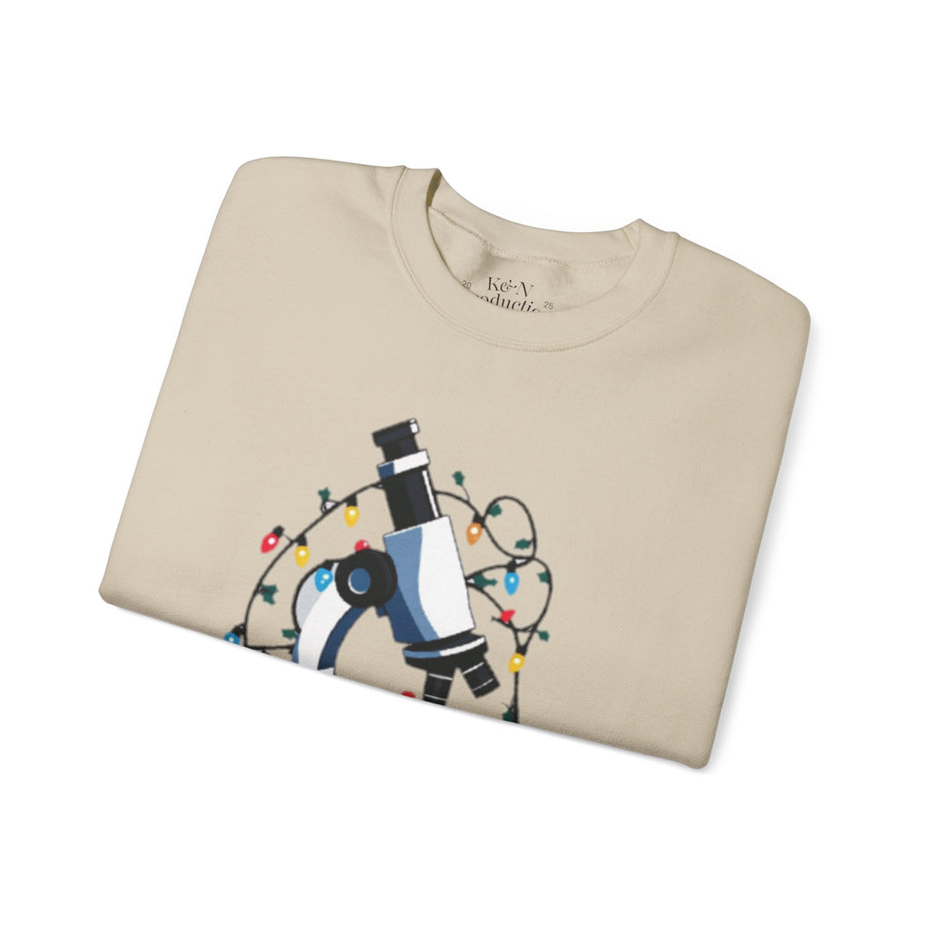 Science Holiday Sweatshirt – Microscope with Lights & Lab Poem “’Twas the Shift Before Christmas”