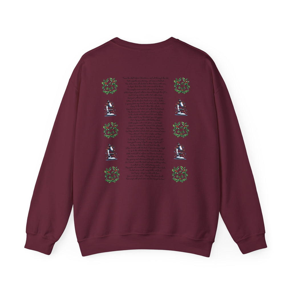Science Holiday Sweatshirt – Microscope with Lights & Lab Poem “’Twas the Shift Before Christmas”