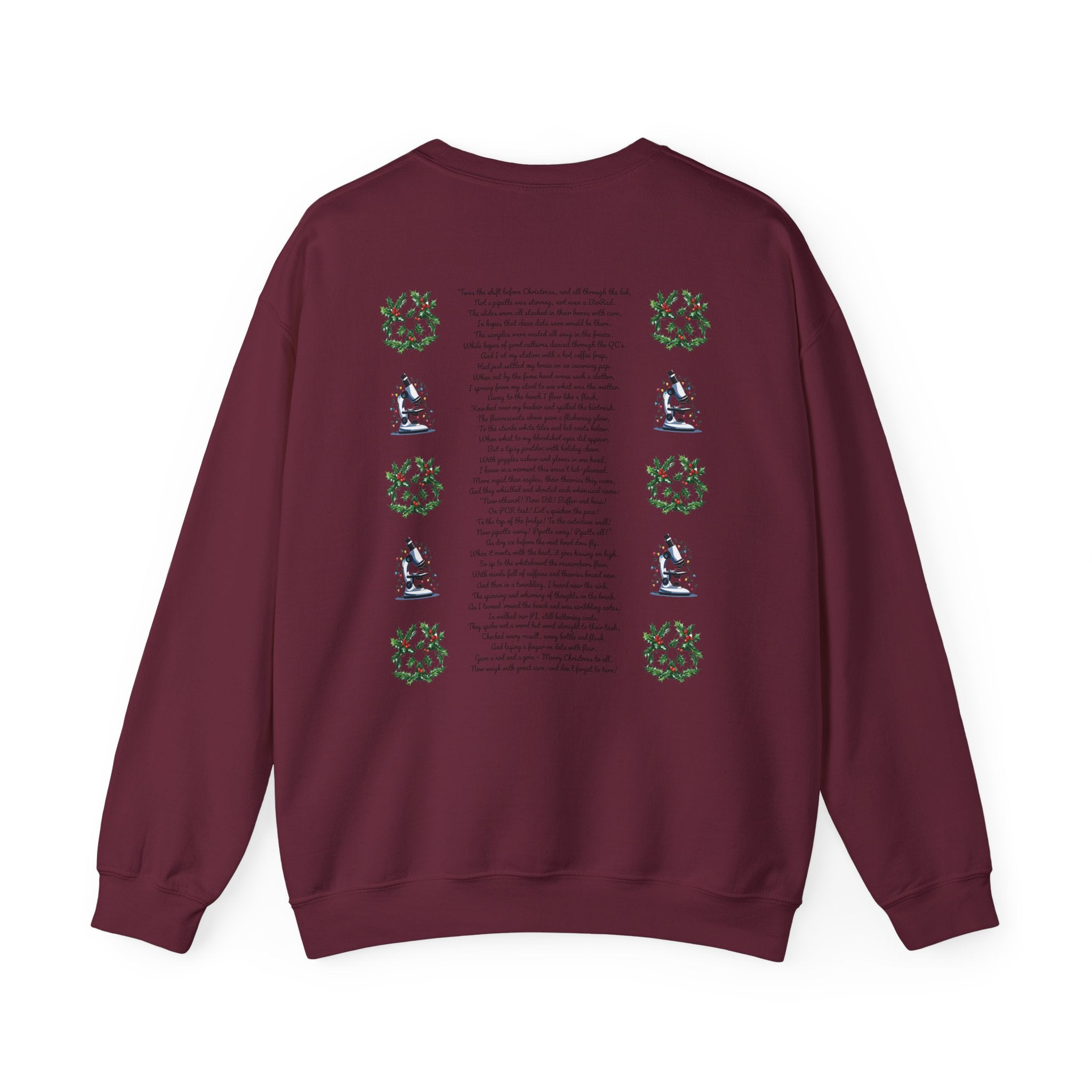 Science Holiday Sweatshirt – Microscope with Lights & Lab Poem “’Twas the Shift Before Christmas”