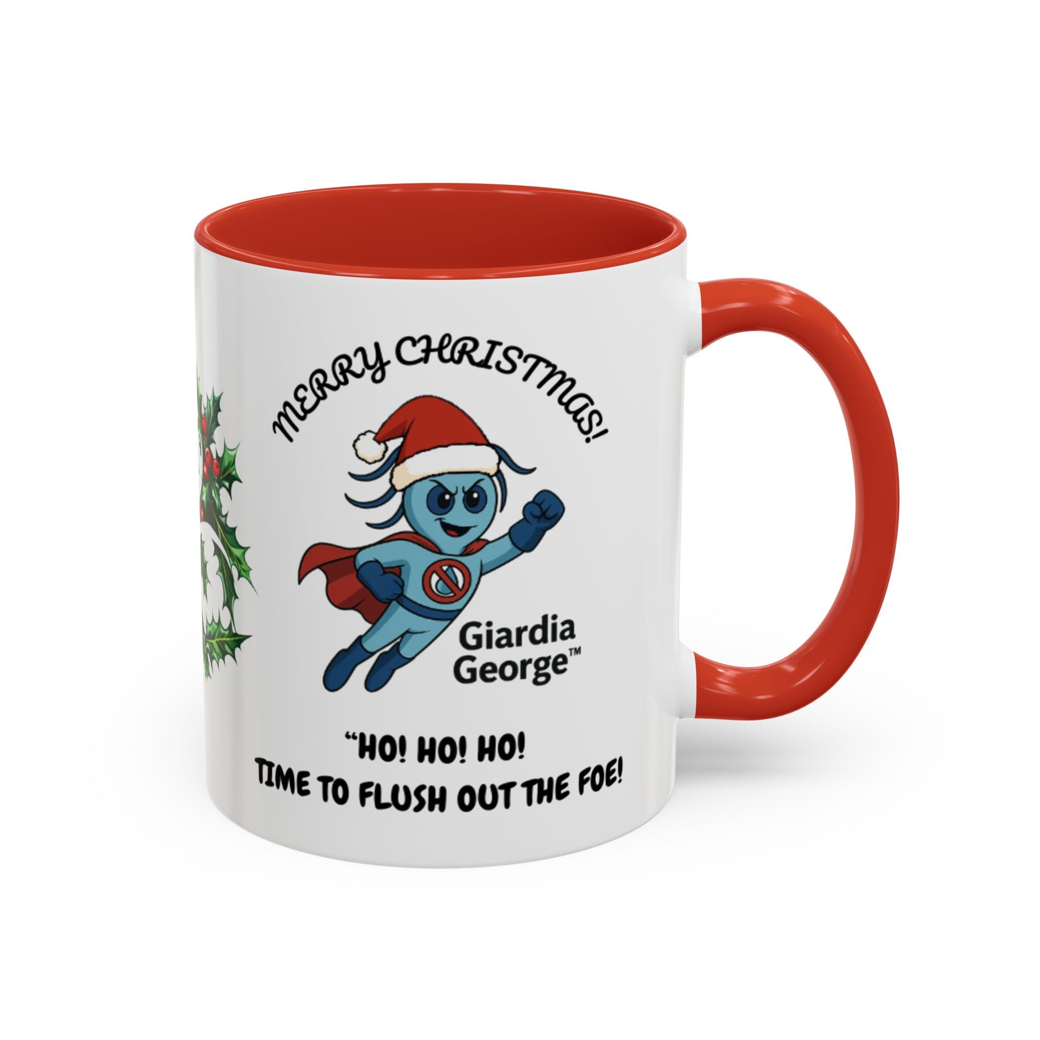 Giardia George™ Holiday Mug – Funny Science Christmas Gift with Microscope & Holly Biohazard