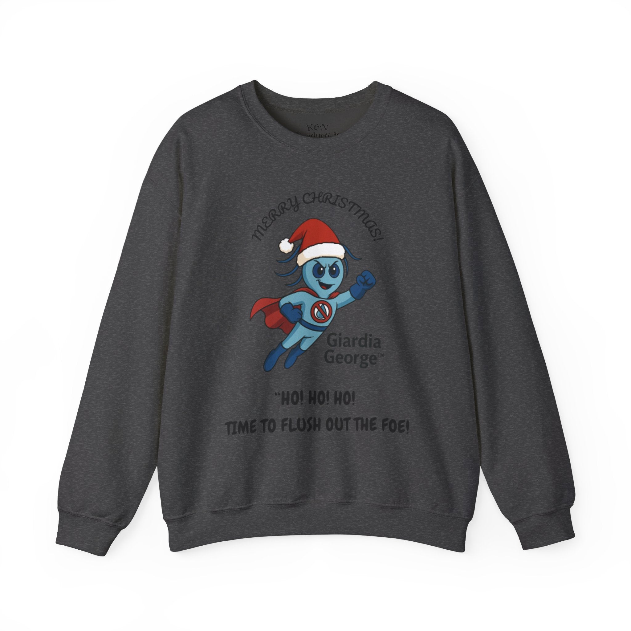 Giardia George Christmas Sweatshirt — ‘Ho! Ho! Ho! Time to Flush Out the Foe!’ Holiday Crewneck