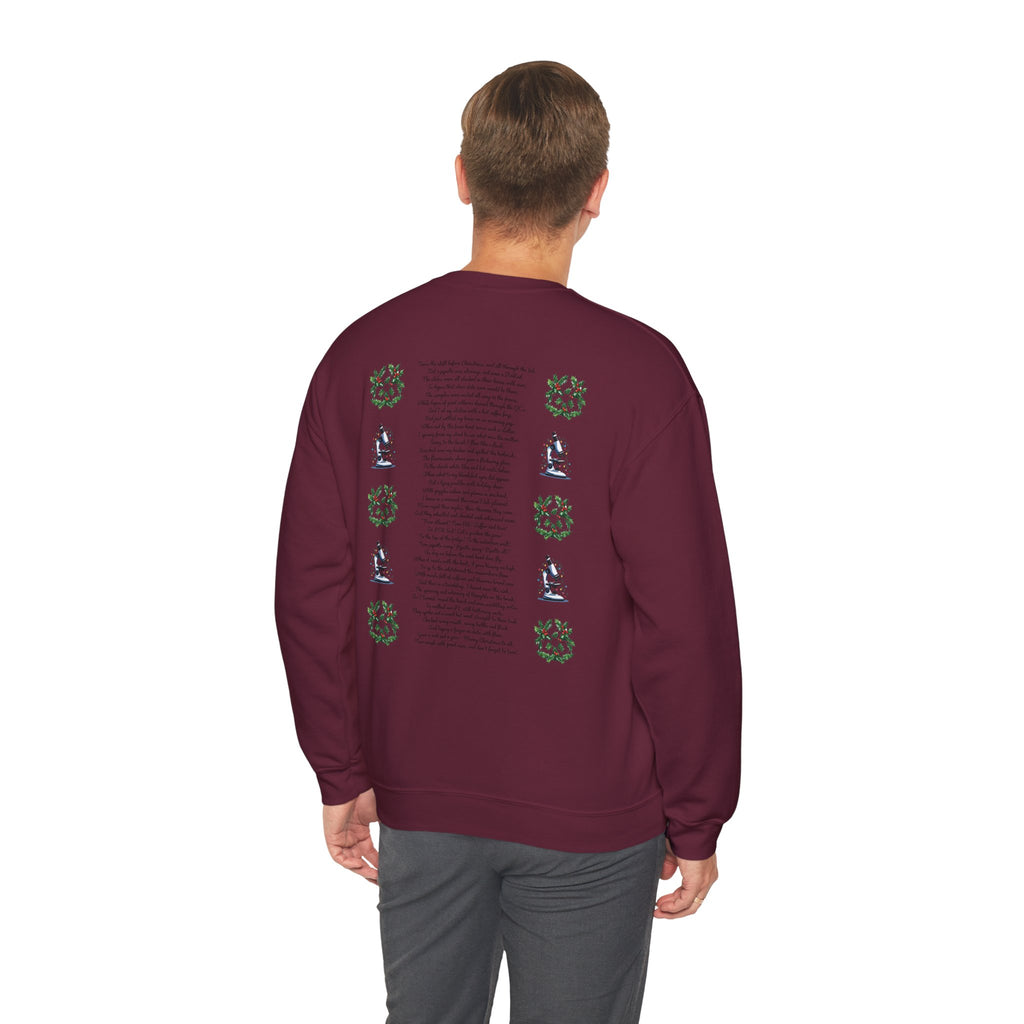Science Holiday Sweatshirt – Microscope with Lights & Lab Poem “’Twas the Shift Before Christmas”