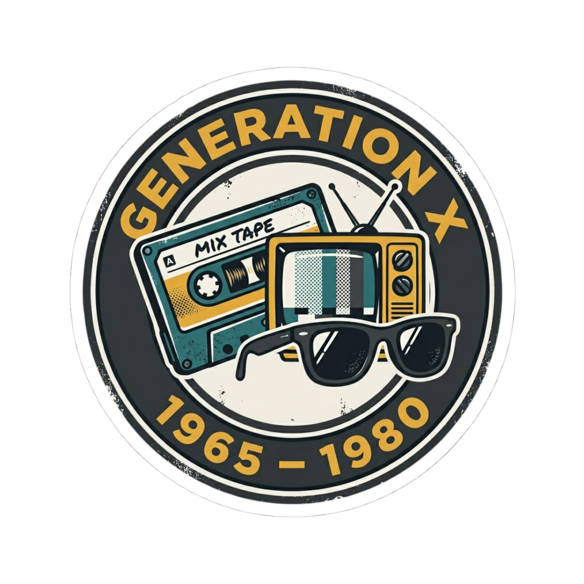 Generation X Retro Vinyl Sticker (1965–1980) – Vintage Cassette & Sunglasses Design | Kiss-Cut Decal | Gen X Gift | Nostalgic 80s Vibe