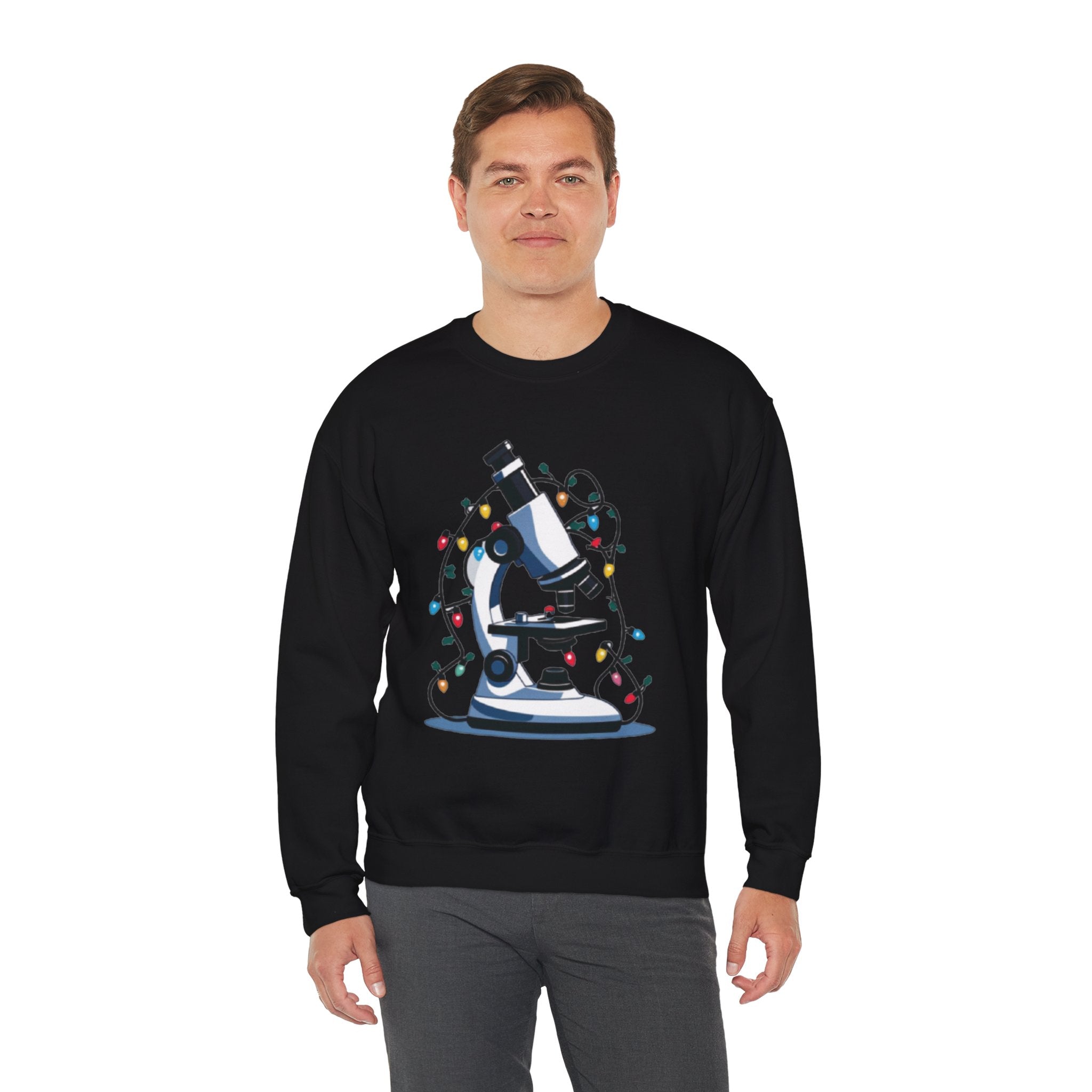 Science Holiday Sweatshirt – Microscope with Lights & Lab Poem “’Twas the Shift Before Christmas”