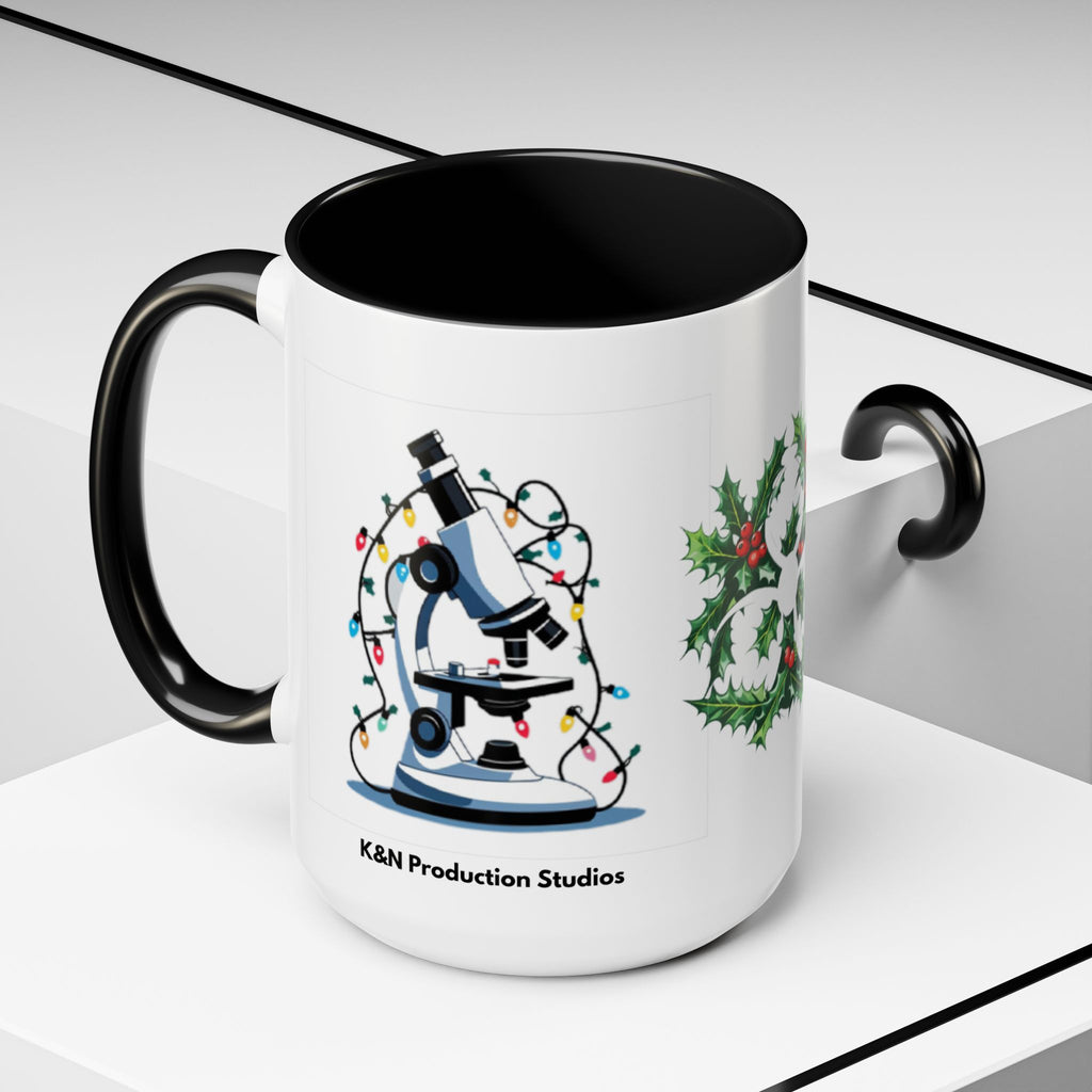 Giardia George™ Holiday Mug – Funny Science Christmas Gift with Microscope & Holly Biohazard
